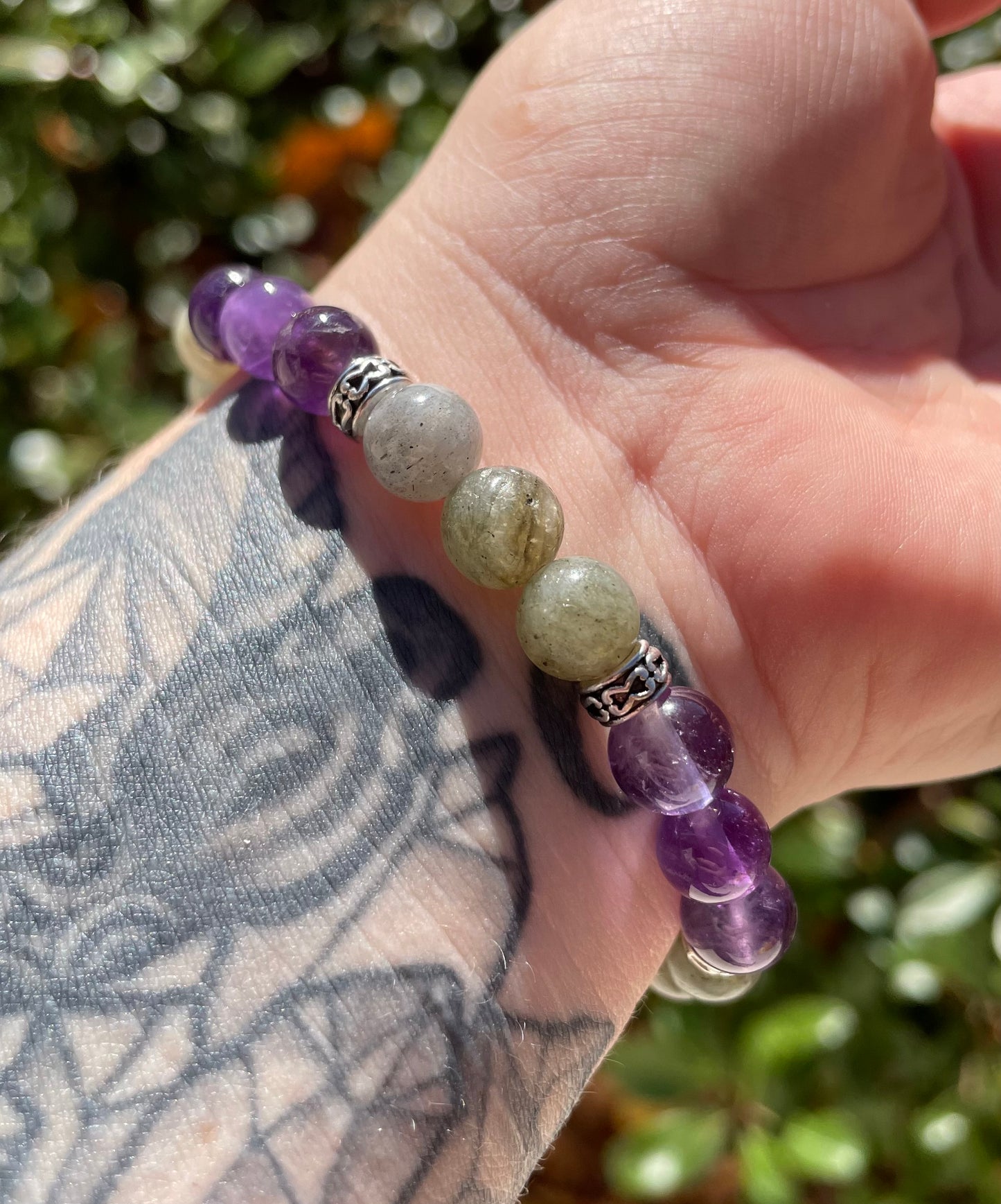 Transformation and Spiritual Growth Crystals Bracelet with Labradorite, Amethsyt, and Moonstone