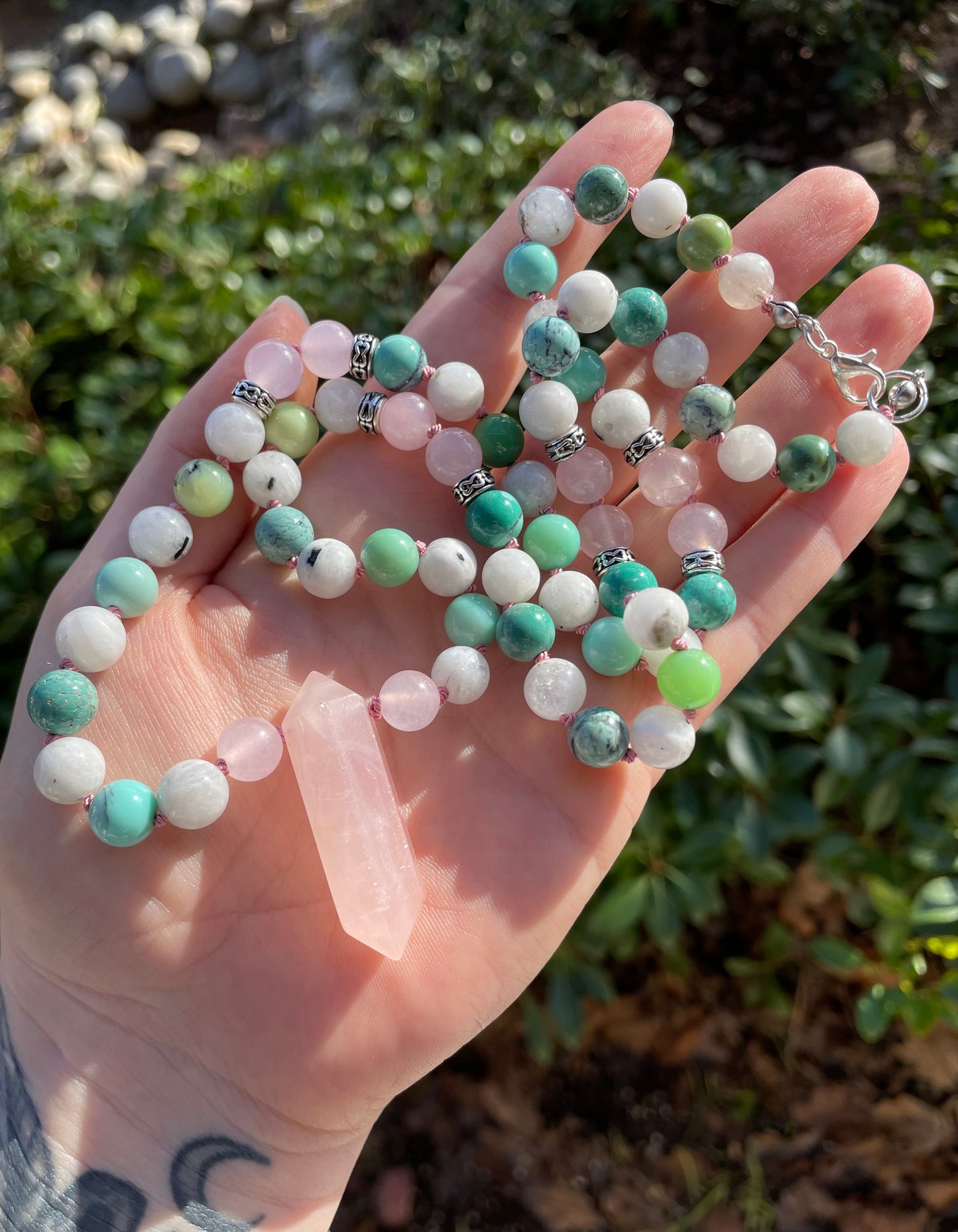 Self-Love & Emotional Regulation Crystal Talisman Necklace with Moonstone, Rose Quartz, and Chrysoprase