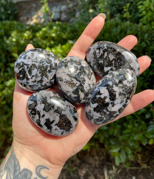 Indigo Gabbro “Mystic Merlinite” Crystal Palm Stone