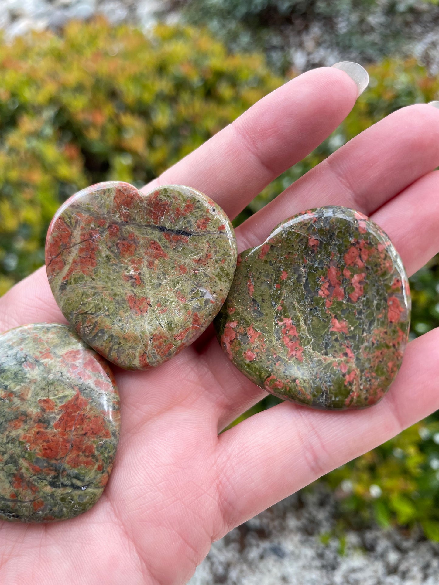 Unakite Heart Worry Stones