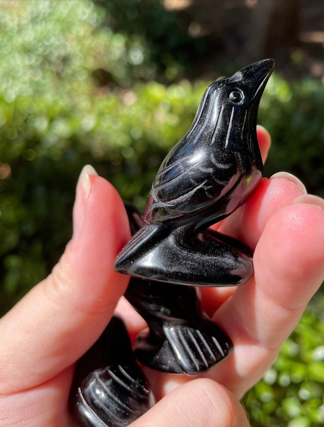 Obsidian Crystal Crow Raven Carving