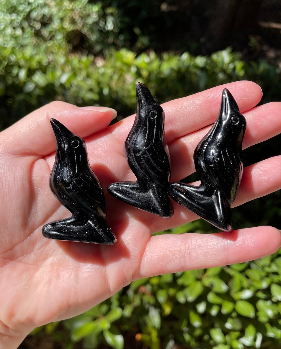 Obsidian Crystal Crow Raven Carving