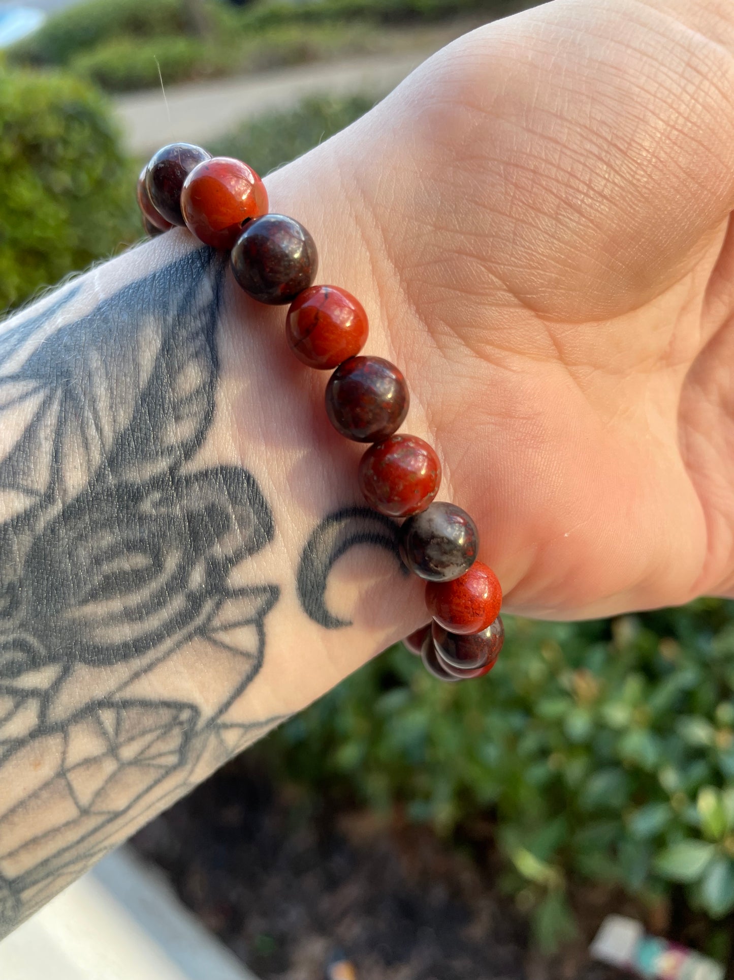 Root Chakra Balancing Crystal Bracelet with Red Jasper, Black Tourmaline, Garnet, & Red Brecciated Jasper