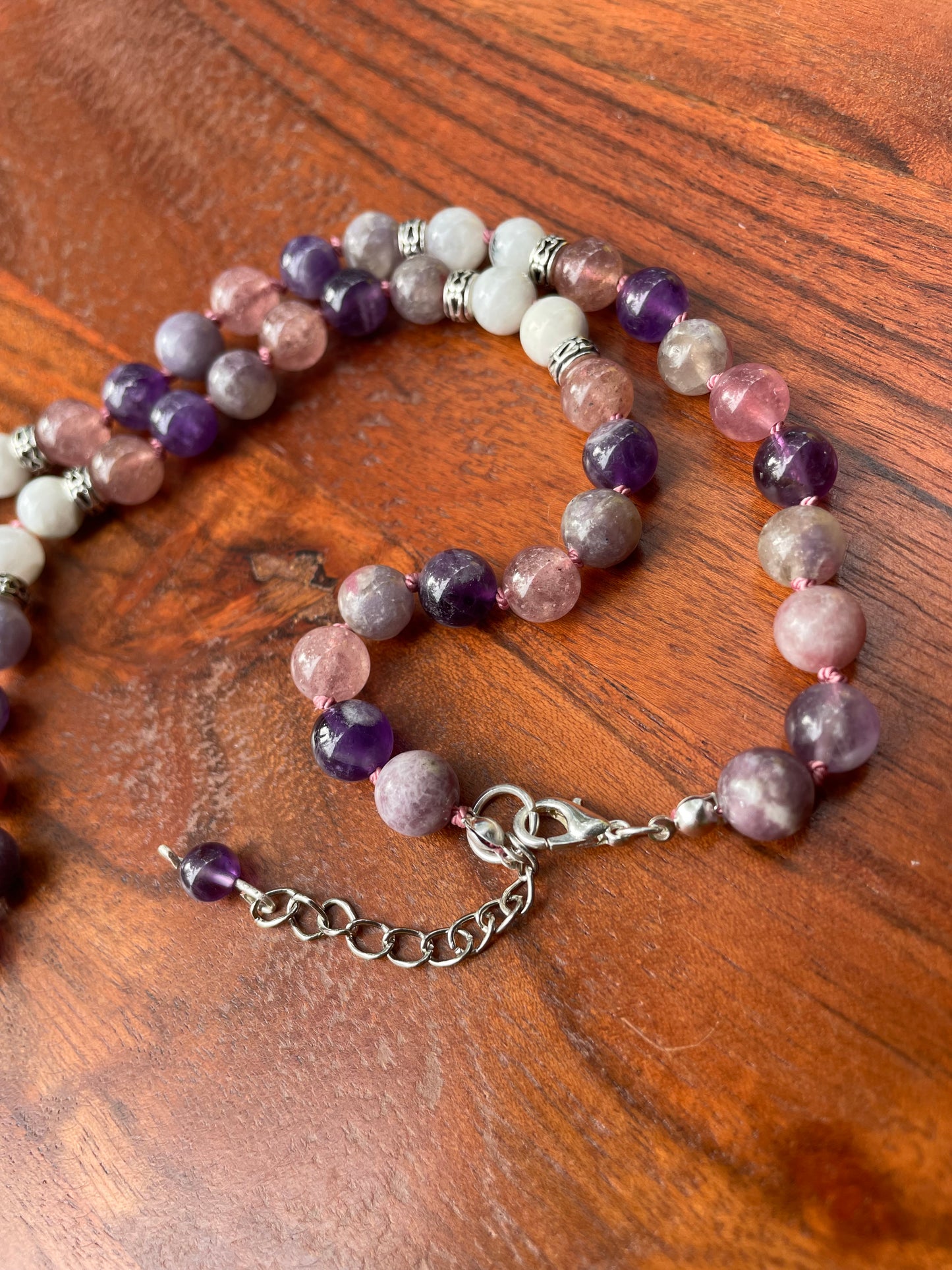 Self-Love Divine Feminine Heart Necklace with Amethyst, Strawberry Quartz, Unicorn Stone, & Moonstone