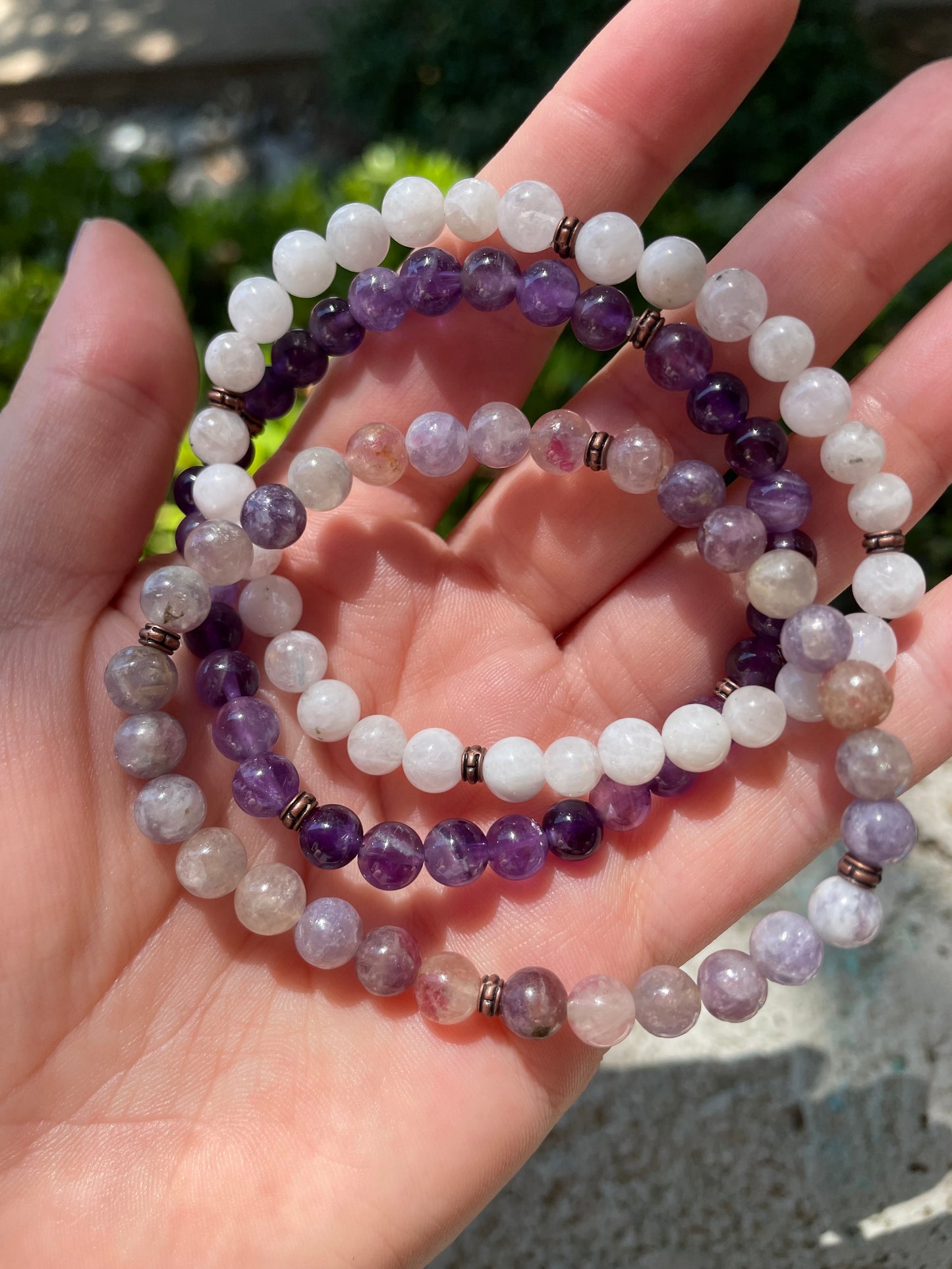 Self-Love Divine Feminine Heart Bracelet with Amethyst, Unicorn Stone, & Moonstone Bracelet Stack