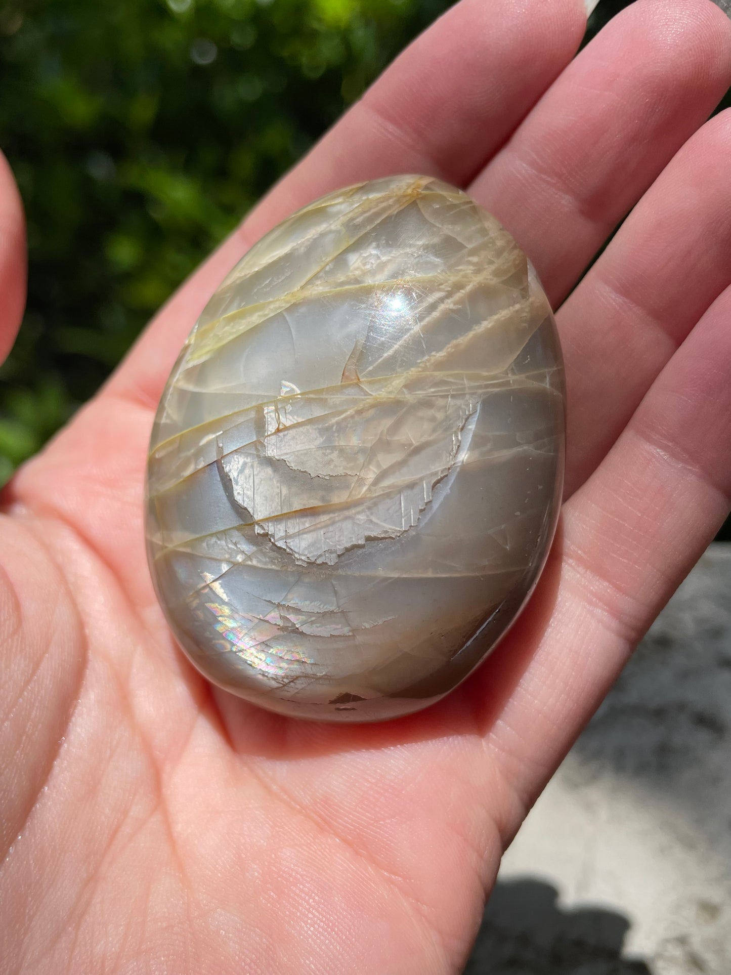 Peach Moonstone with Golden Healer Palm Crystal Stone