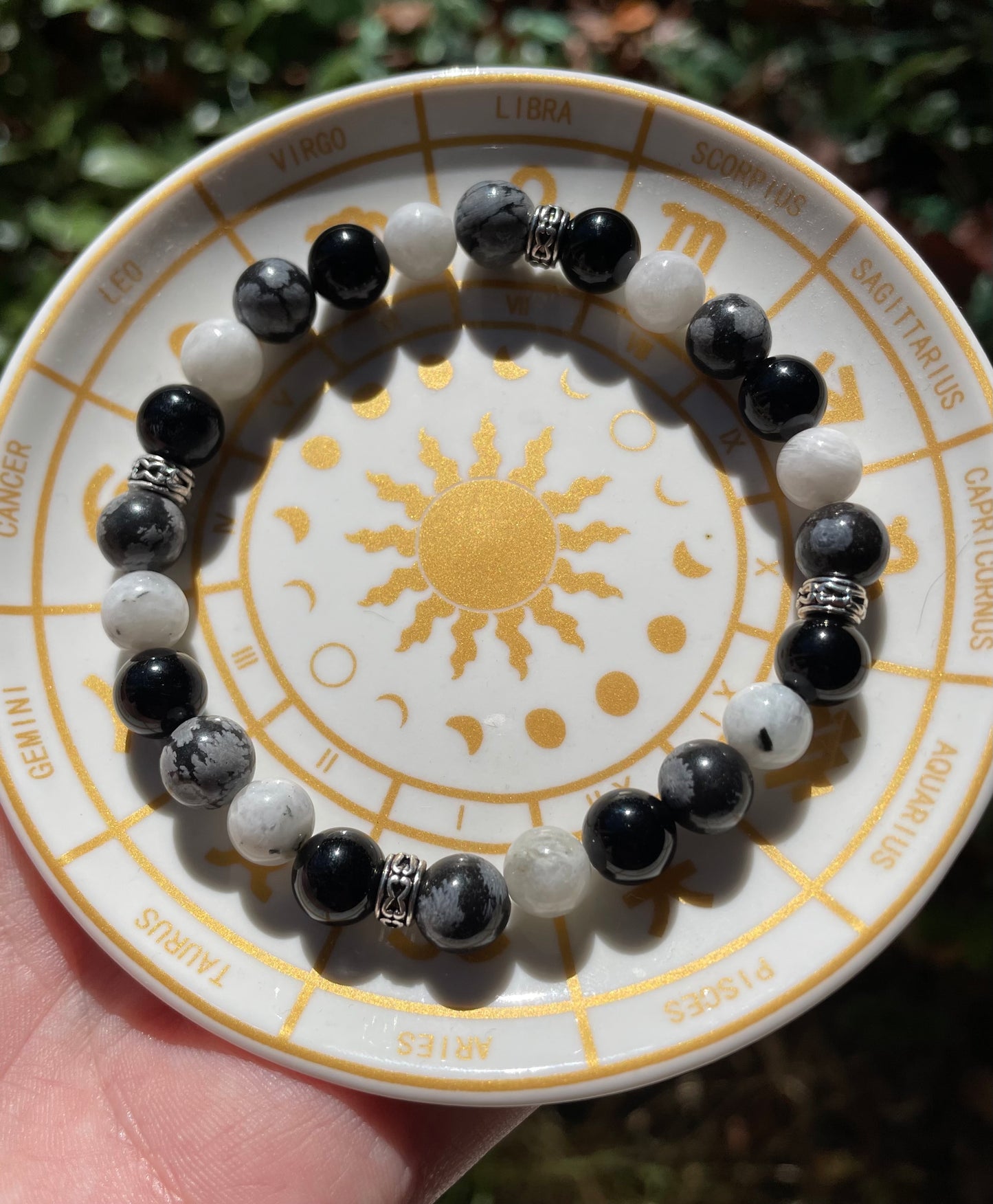 Shadow Work Crystal Bracelet with Obsidian, Moonstone, and Snowflake Obsidian