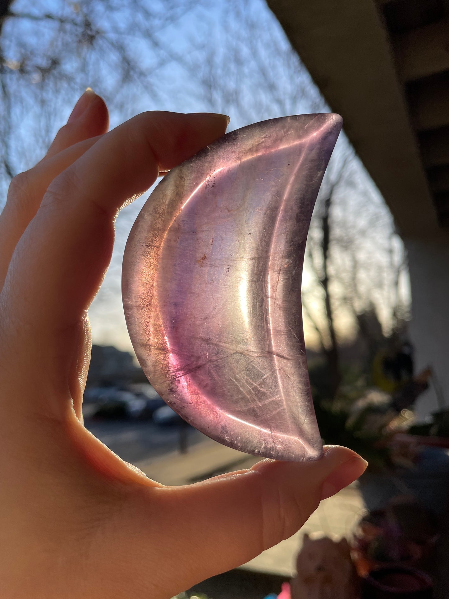 Rainbow Fluorite Crescent Moon Crystal Bowl