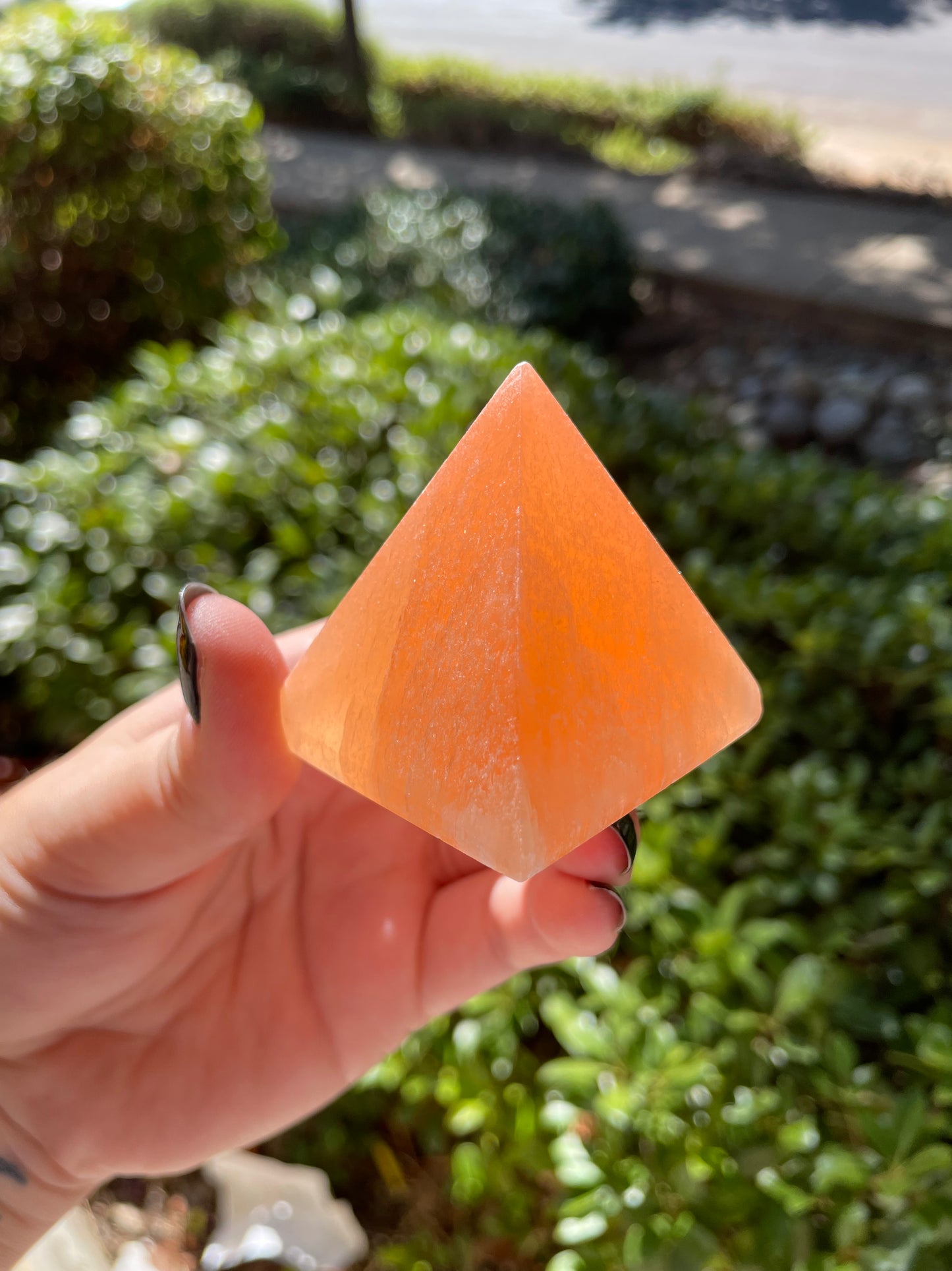 Peach Satin Spar Selenite 2” Pyramid