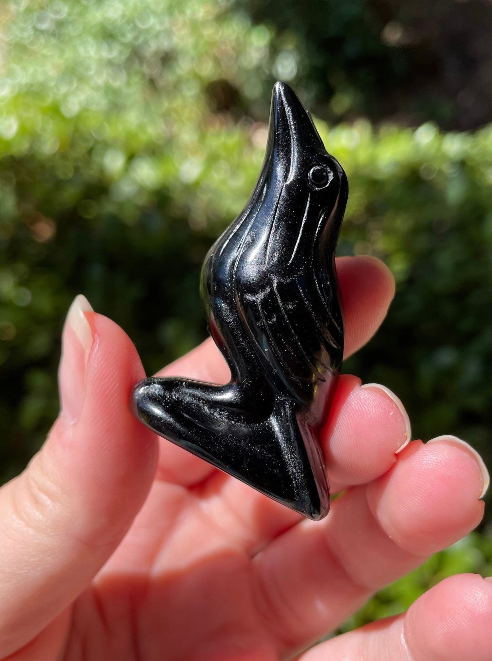 Obsidian Crystal Crow Raven Carving