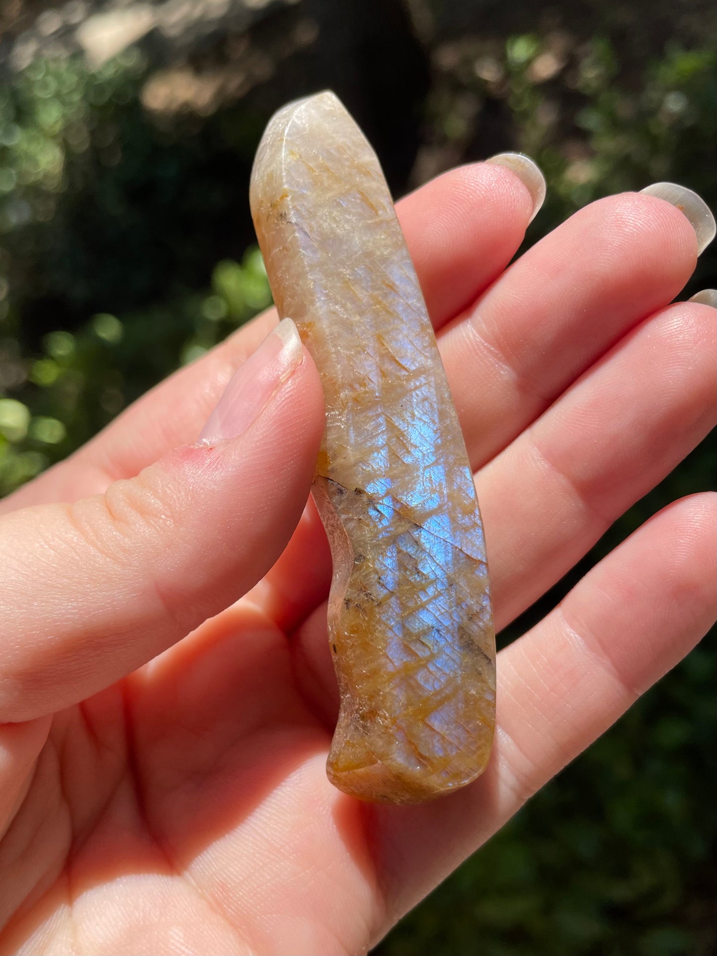 Moonstone with Golden Healer Crystal Knife Carving