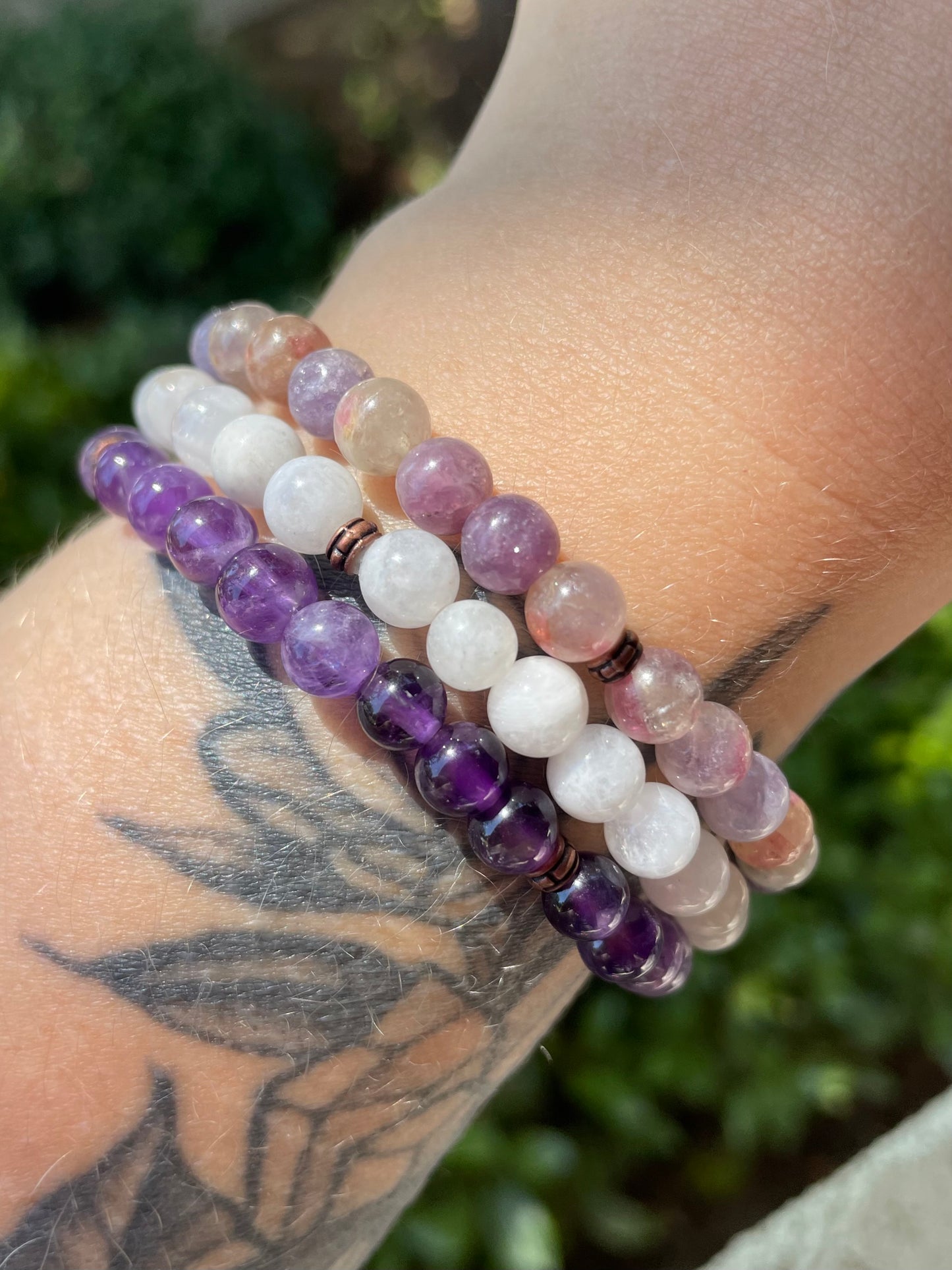 Self-Love Divine Feminine Heart Bracelet with Amethyst, Unicorn Stone, & Moonstone Bracelet Stack