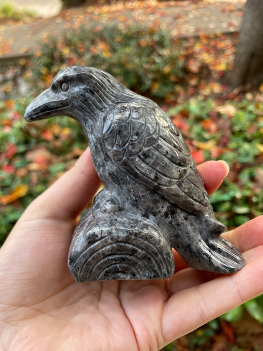 4” Larvikite Raven Statue