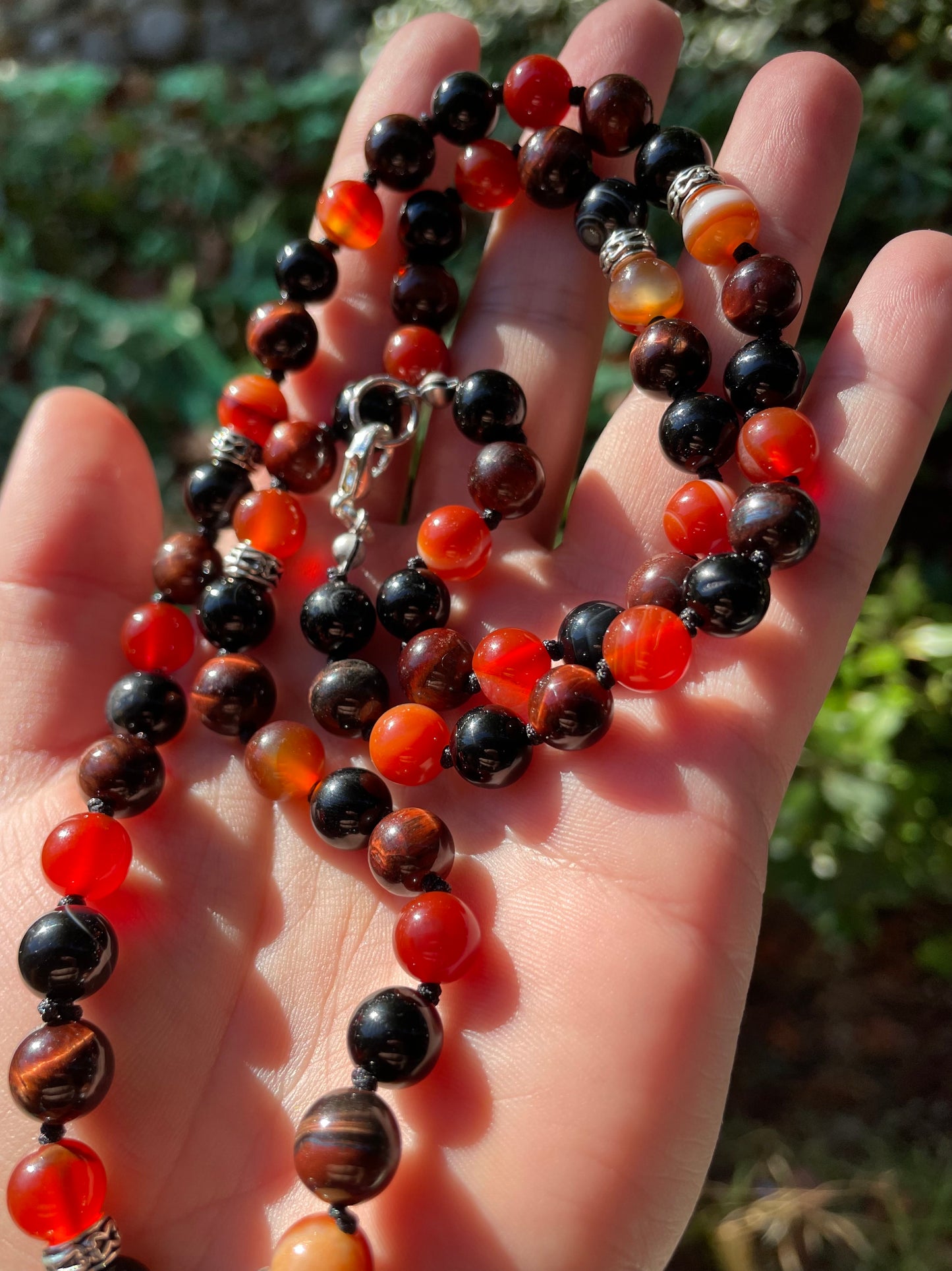 Confidence & Personal Power Fire Agate, Carnelian, Black Onyx, Red Tigers Eye Crystal Necklace