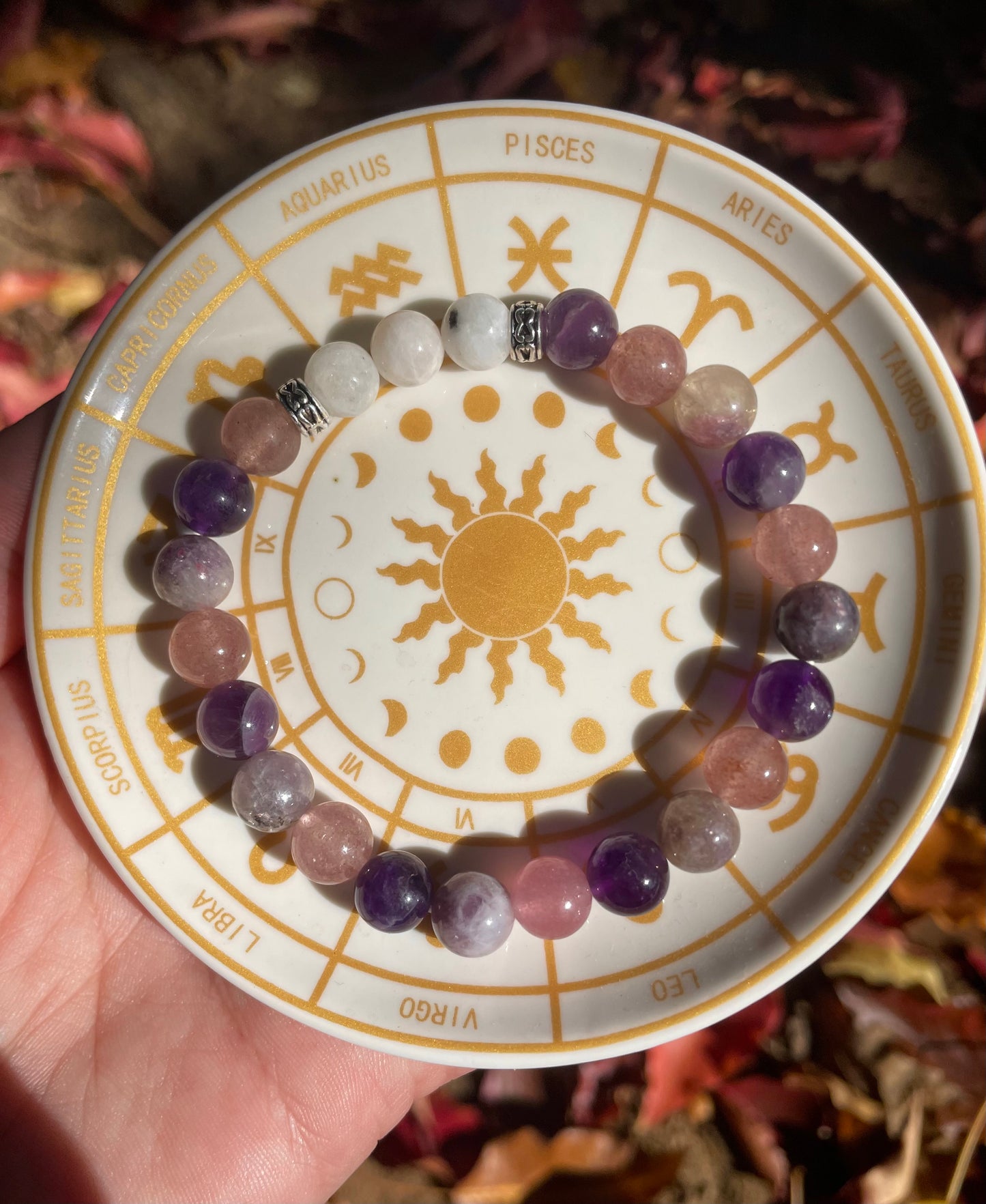 Self-Love Divine Feminine Heart Bracelet with Amethyst, Raspberry Aventurine, Unicorn Stone, & Moonstone