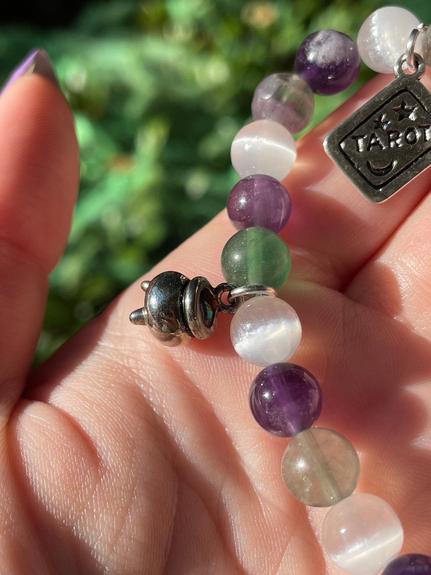 Witchy Intuition Boosting Crystal Charm Bracelet with Amethyst, Fluorite, & Selenite