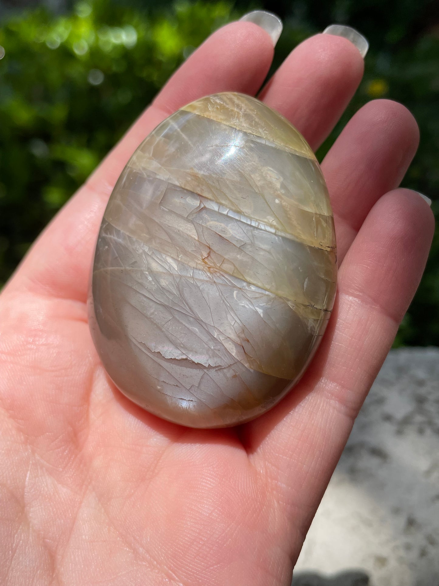 Peach Moonstone with Golden Healer Palm Crystal Stone