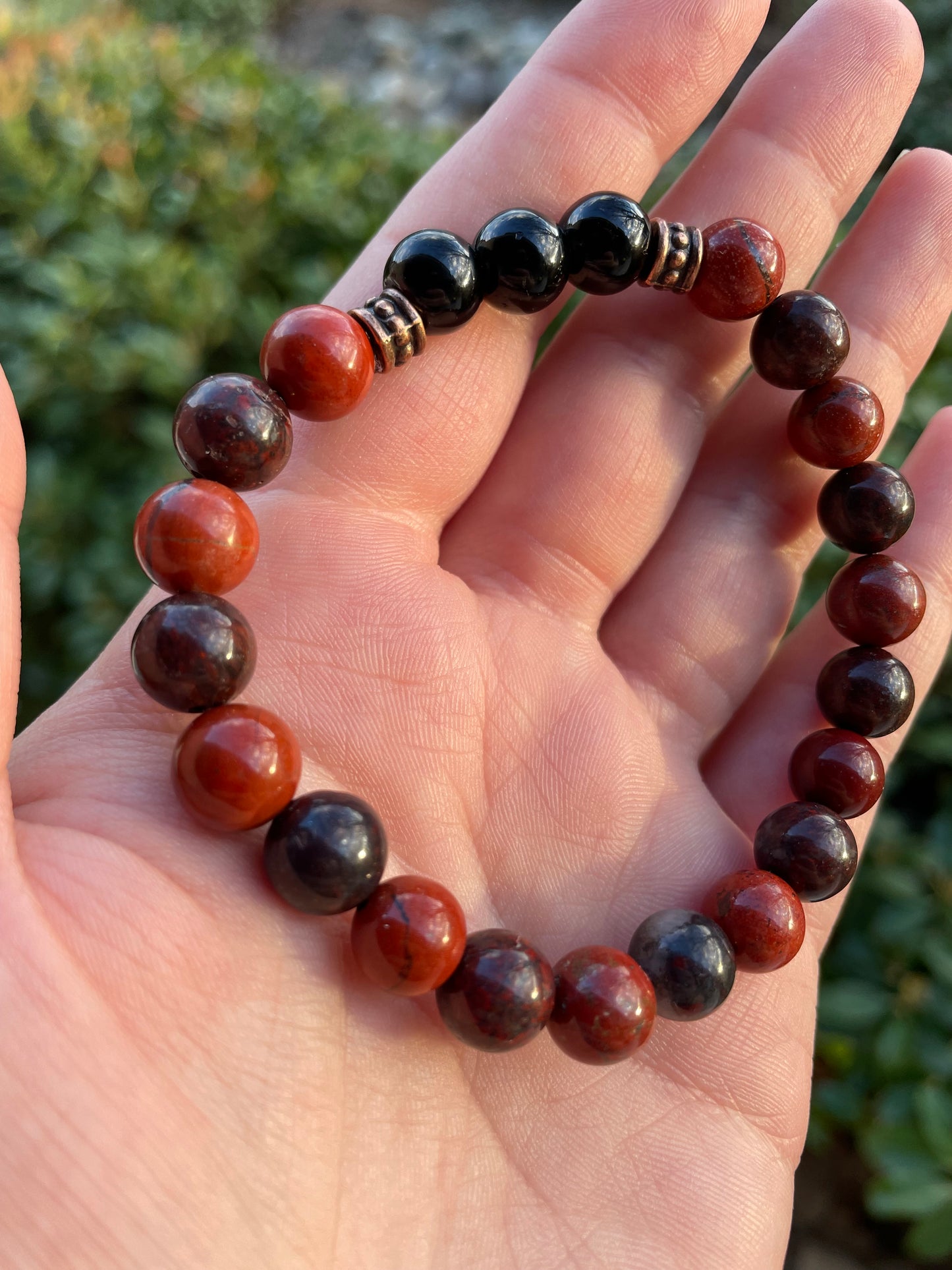 Root Chakra Balancing Crystal Bracelet with Red Jasper, Black Tourmaline, Garnet, & Red Brecciated Jasper