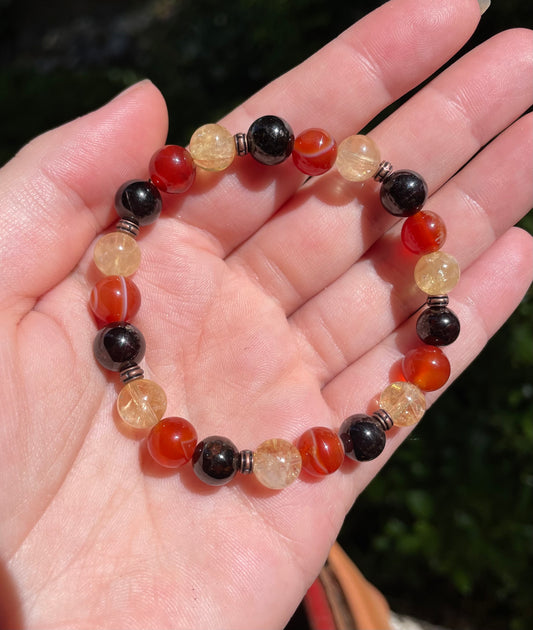 Carnelian, Citrine & Garnet Crystal Bracelet for Confidence, Energy, Passion