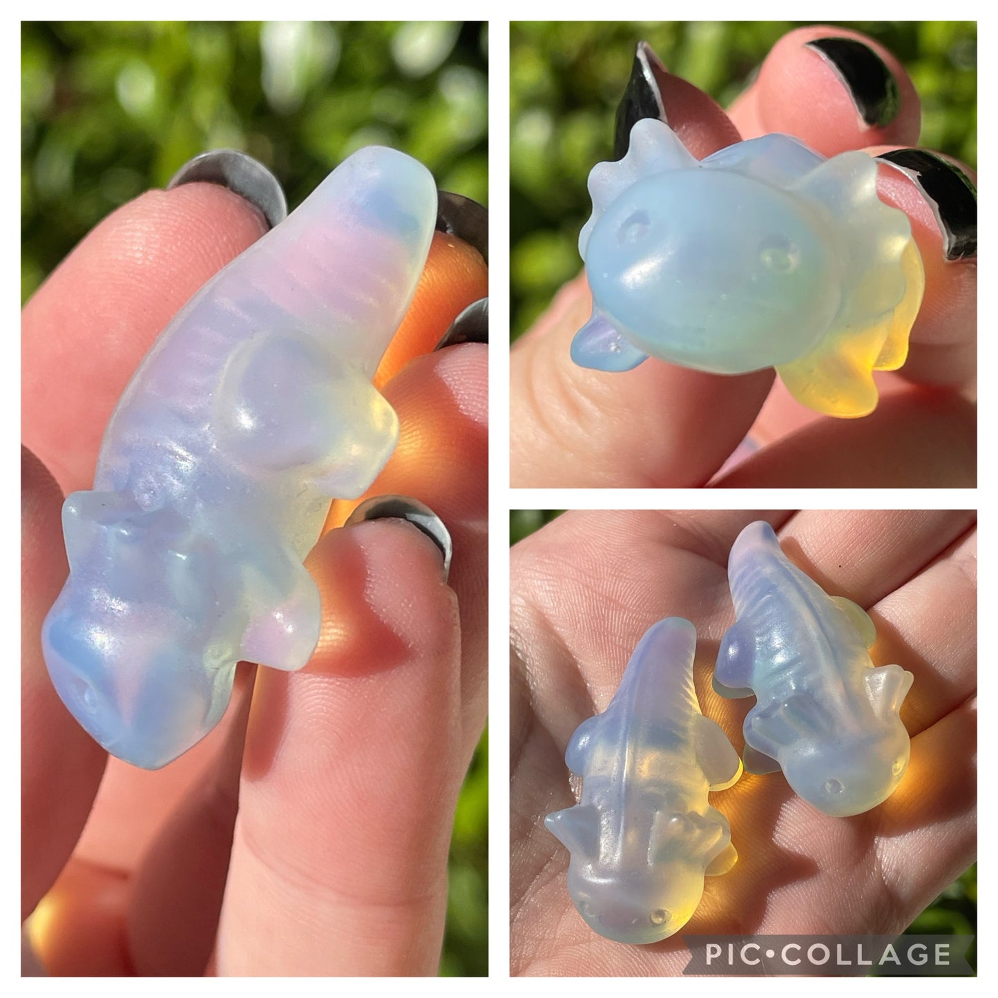 Opalite Axolotl Crystal Carvings