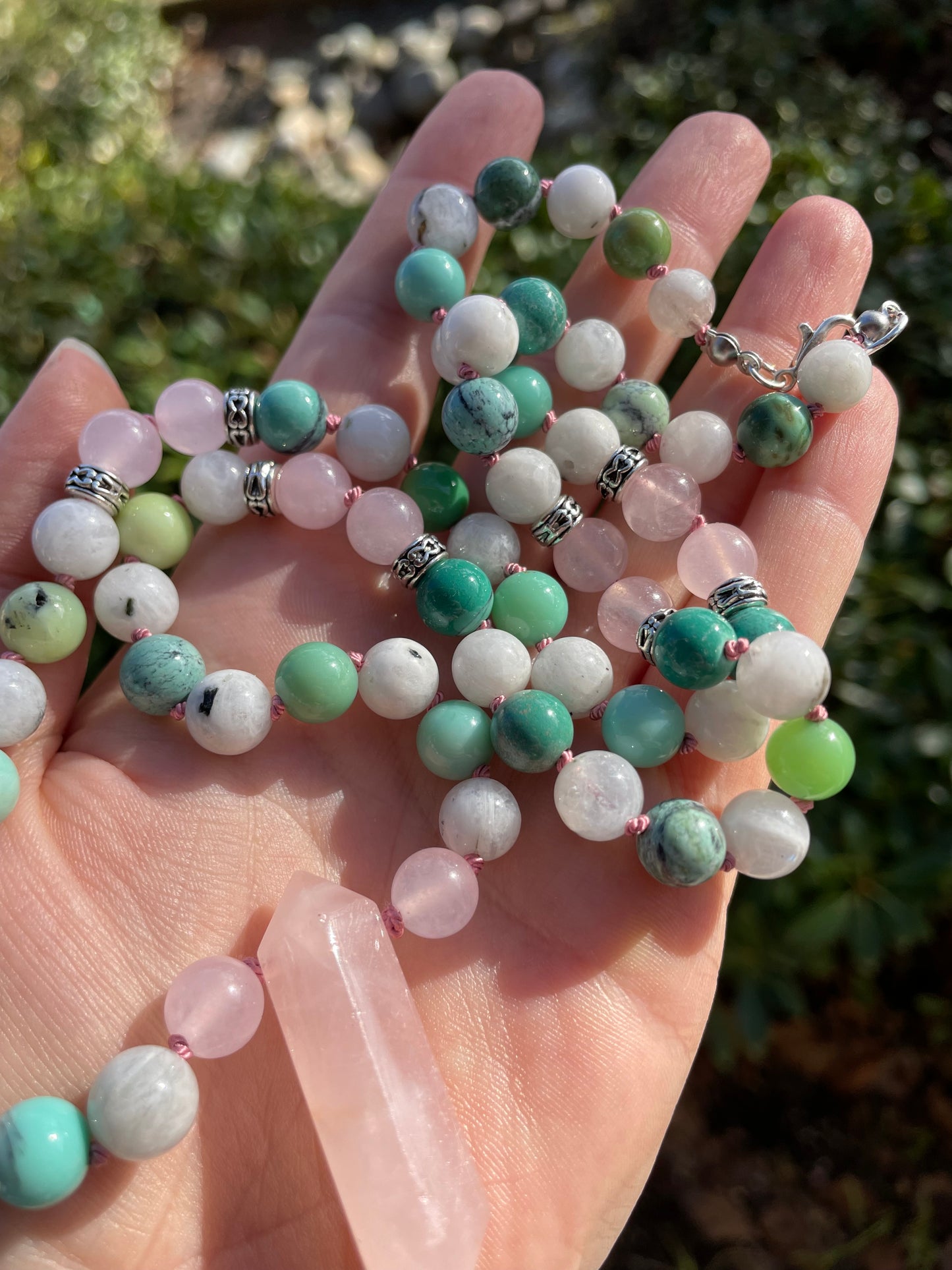 Self-Love & Emotional Regulation Crystal Talisman Necklace with Moonstone, Rose Quartz, and Chrysoprase