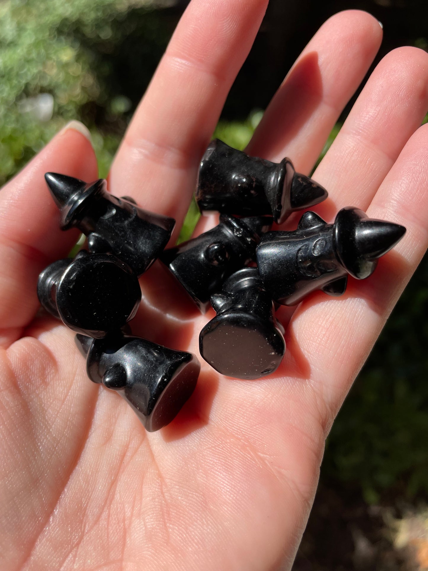 Small Crystal Ghosts with Witch Hats Halloween Carving, Quartz, Moss Agate, Aventurine, Obsidian, Labradorite