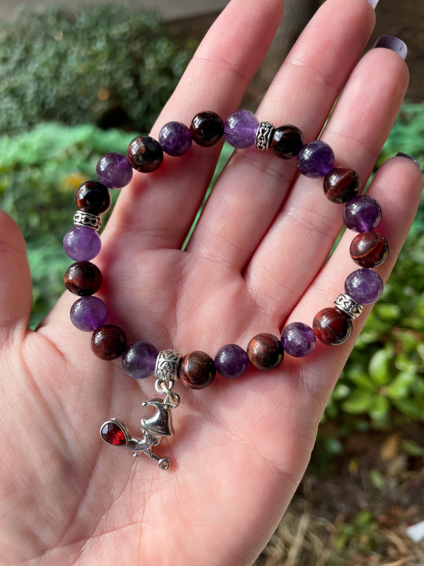 Witchy Crystal Bracelet with Amethyst & Red Tigers Eye