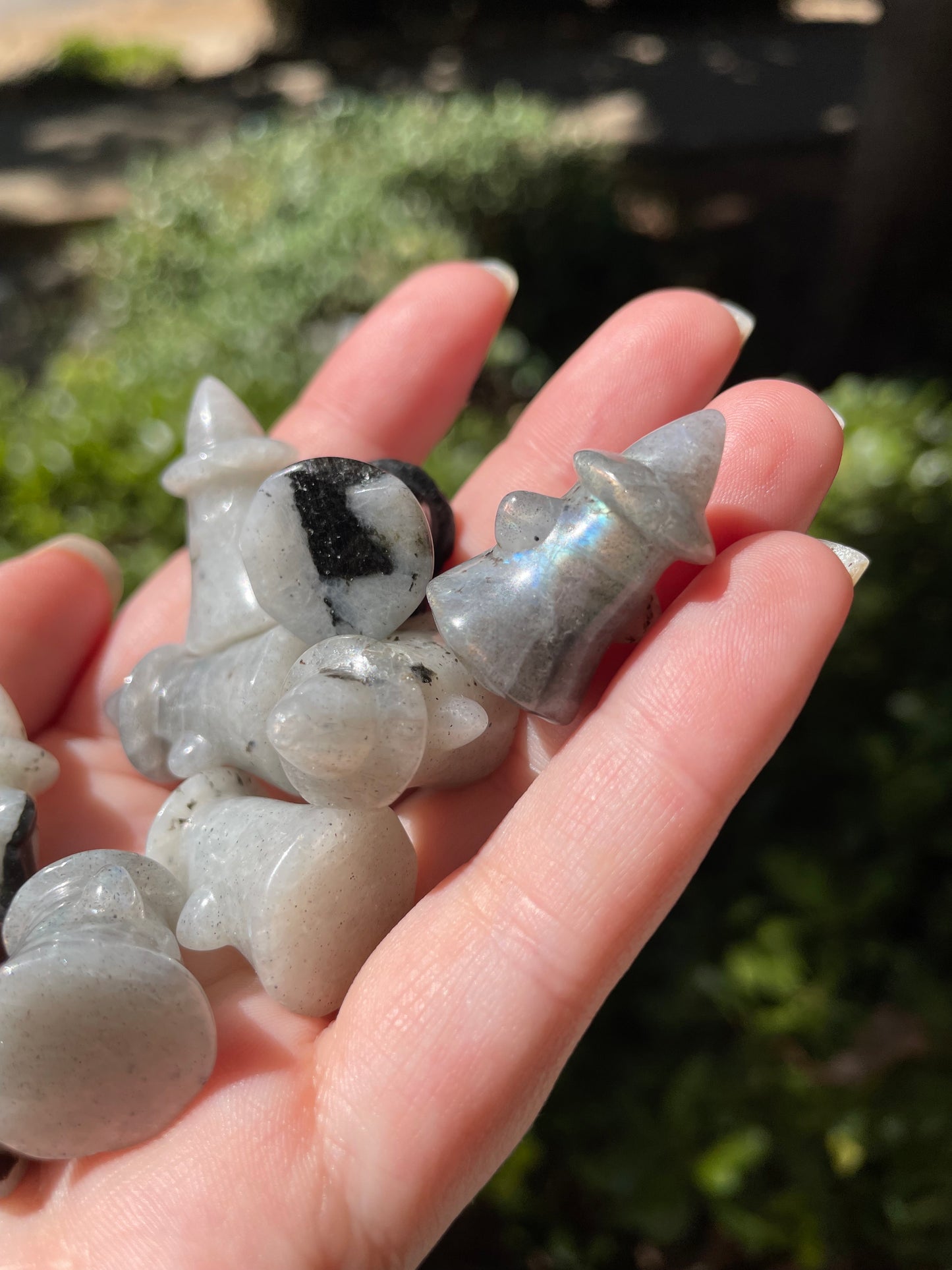 Small Crystal Ghosts with Witch Hats Halloween Carving, Quartz, Moss Agate, Aventurine, Obsidian, Labradorite