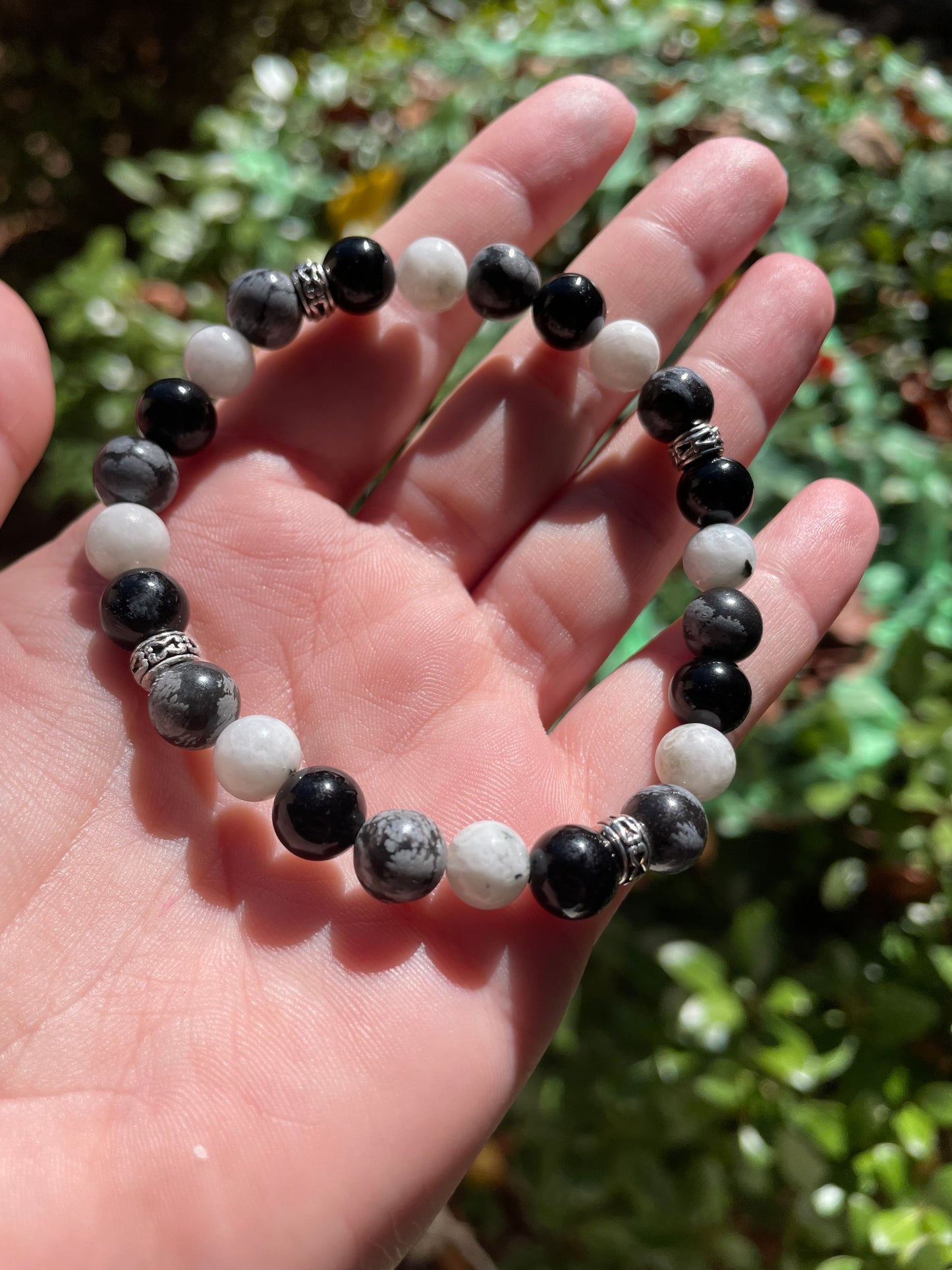 Shadow Work Crystal Bracelet with Obsidian, Moonstone, and Snowflake Obsidian