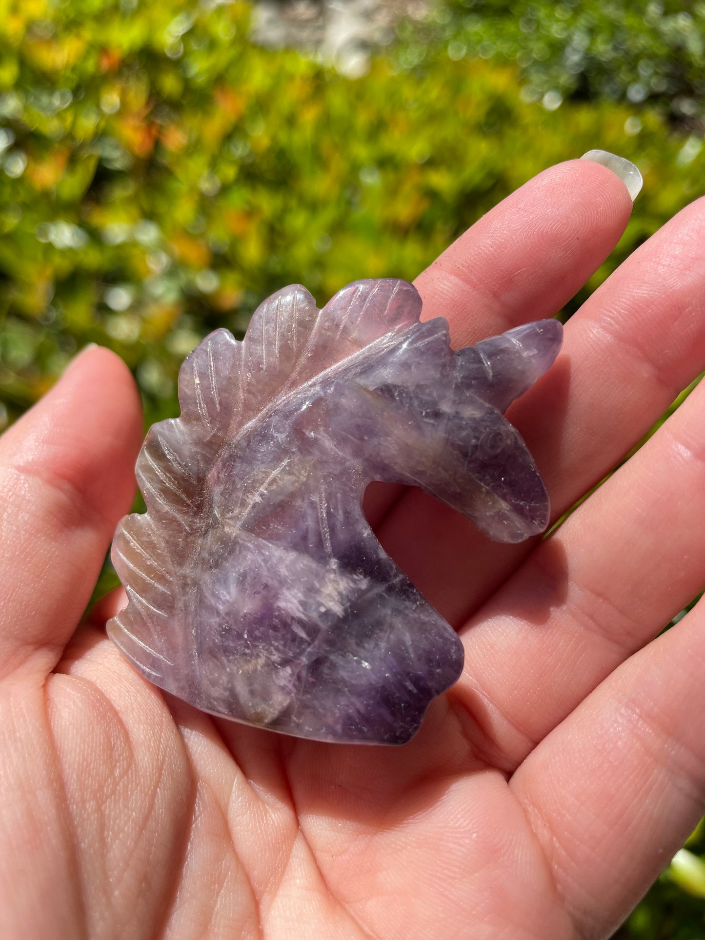 Chevron Amethyst Unicorn Crystal Carving