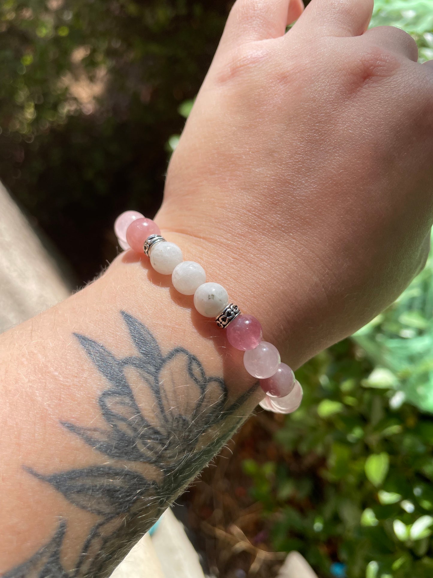 I Love & Accept Myself 💗Moonstone, Raspberry aventurine, & Rose Quartz Crystal Bracelet