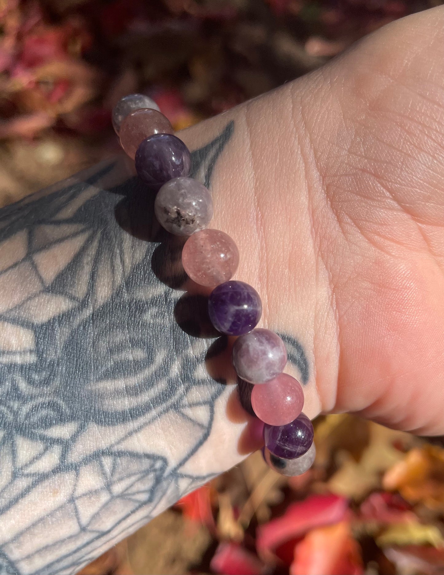 Self-Love Divine Feminine Heart Bracelet with Amethyst, Raspberry Aventurine, Unicorn Stone, & Moonstone