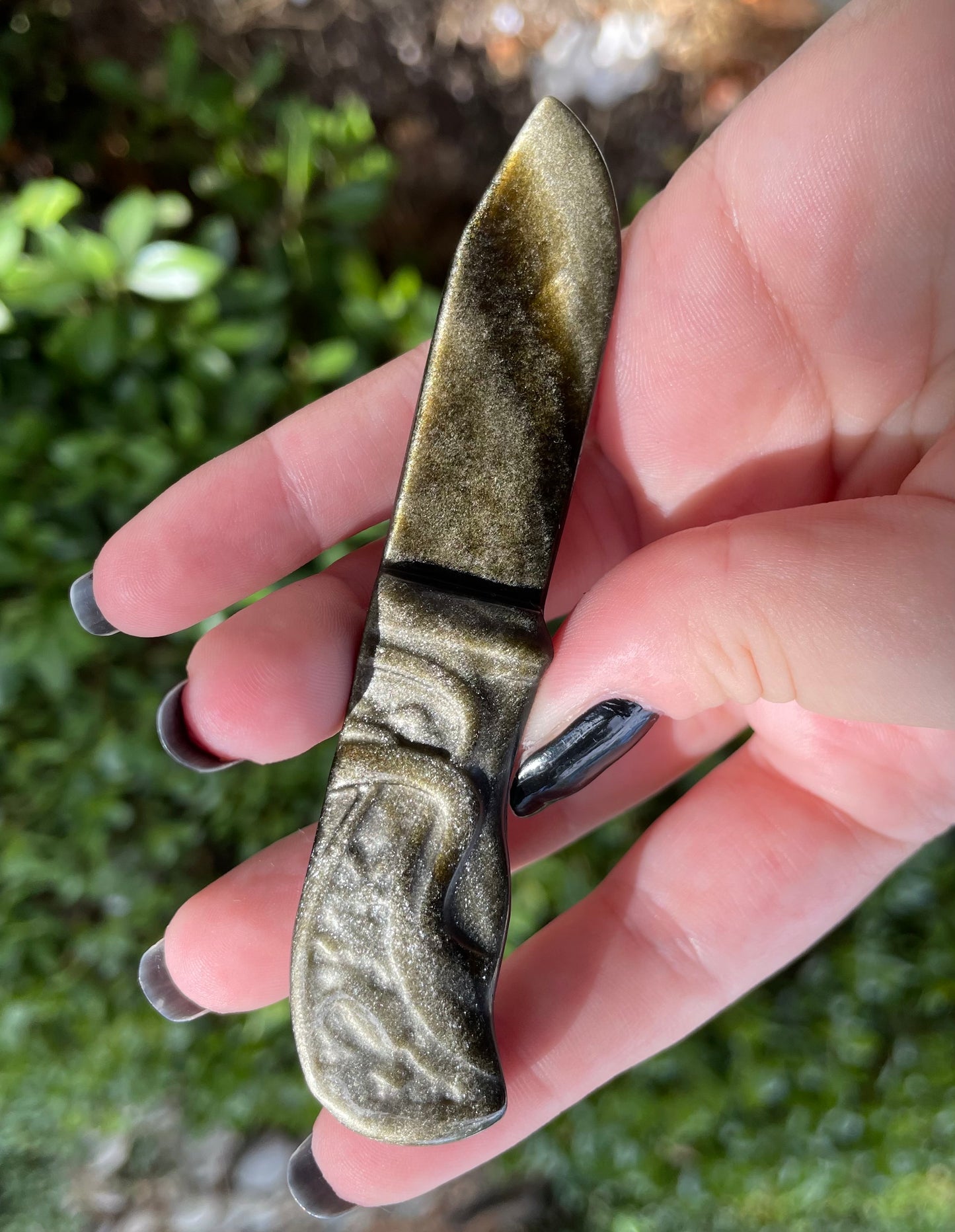 3” Flashy Golden Sheen Obsidian Crystal Knife Carving