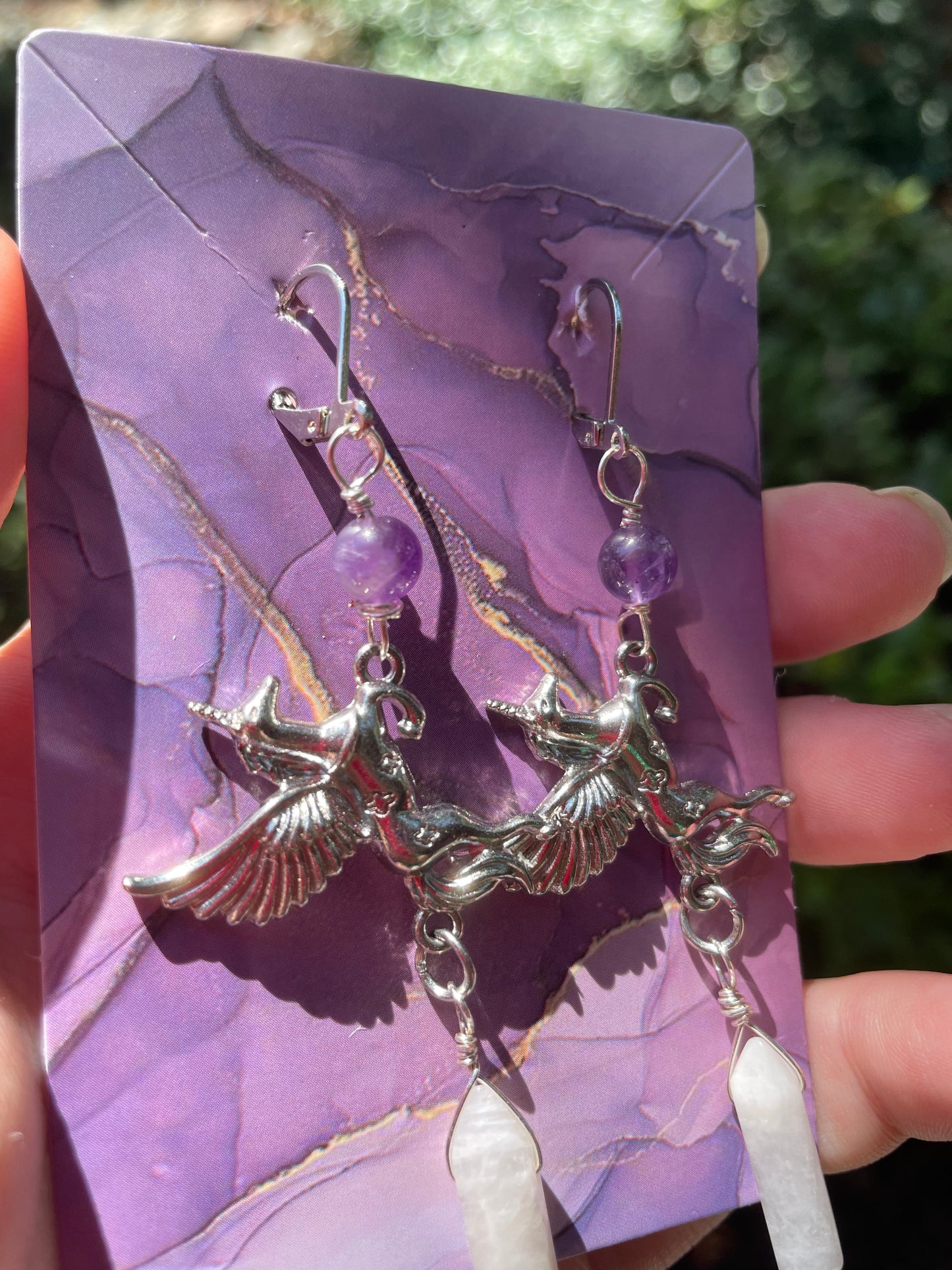 Unicorn Crystal Earrings with Amethyst & Moonstone