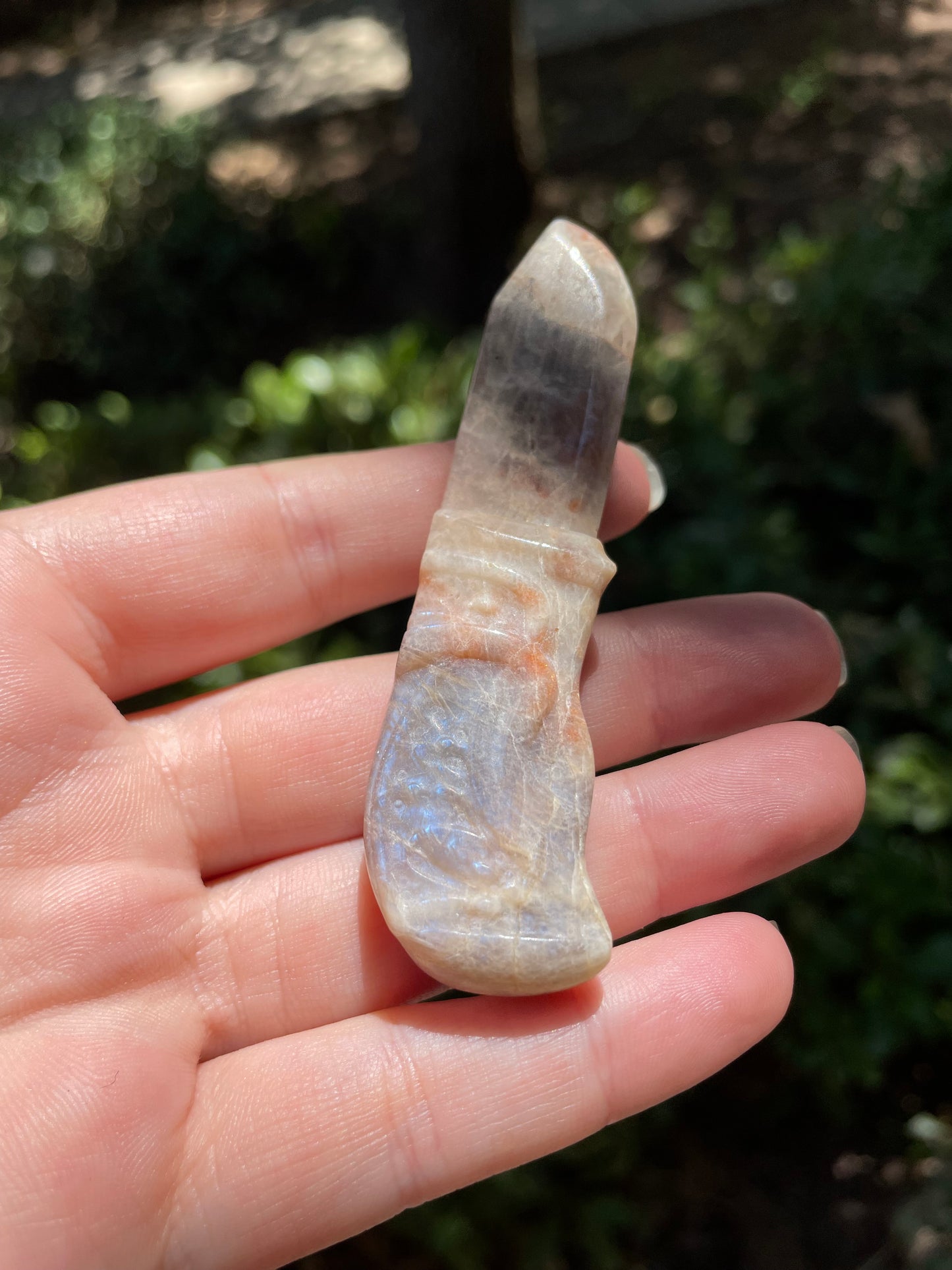 Moonstone with Sunstone Crystal Knife Carving