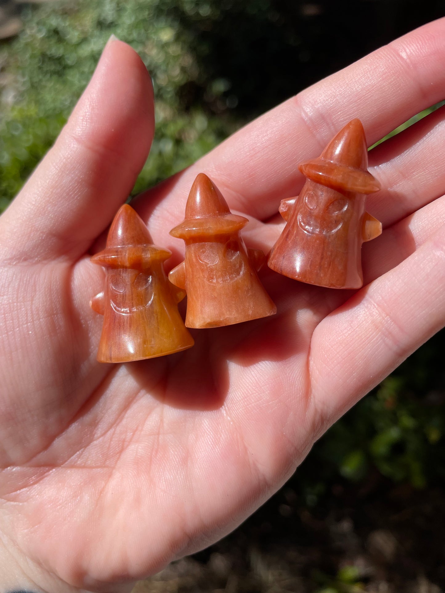 Small Crystal Ghosts with Witch Hats Halloween Carving, Quartz, Moss Agate, Aventurine, Obsidian, Labradorite