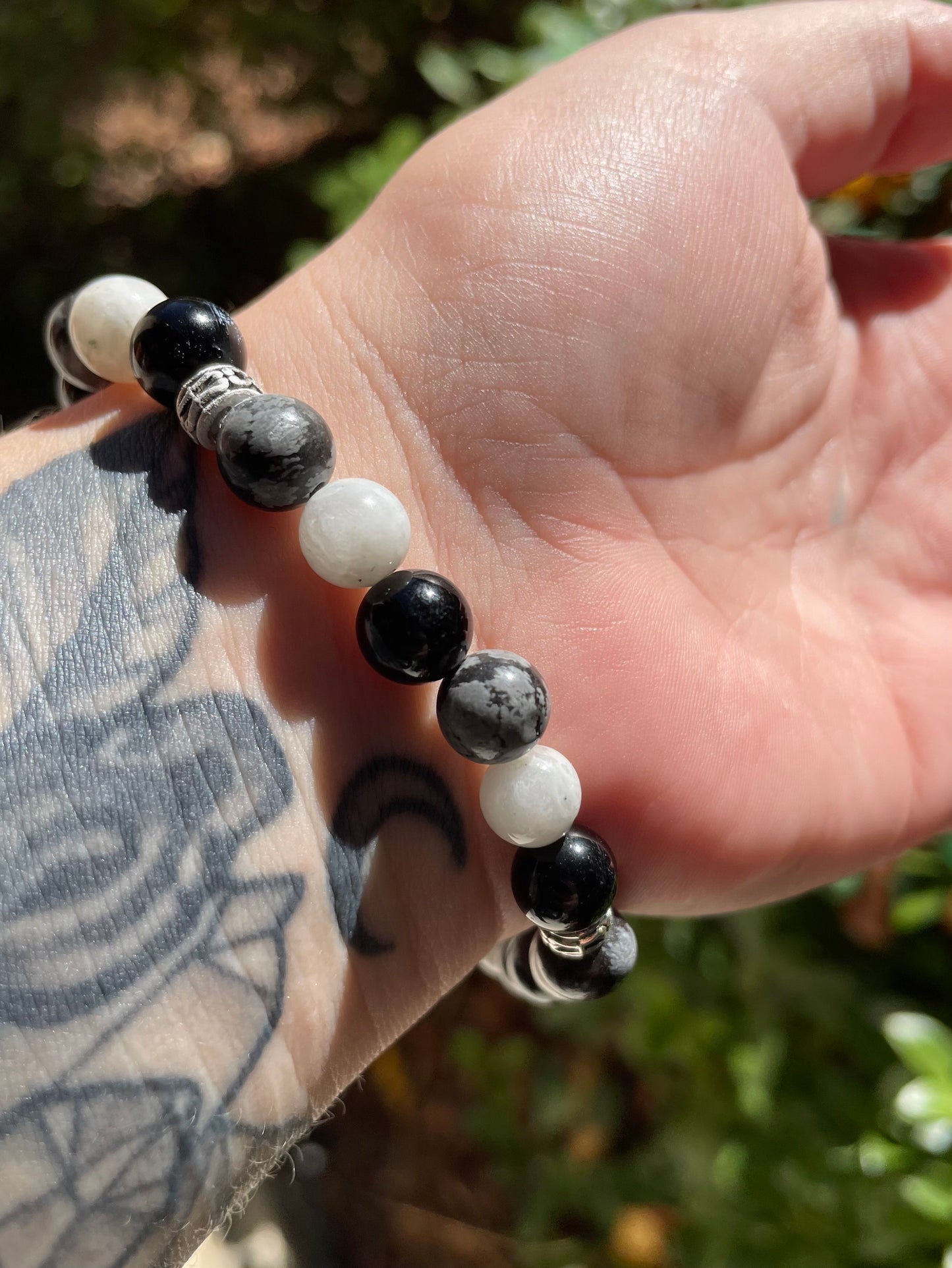 Shadow Work Crystal Bracelet with Obsidian, Moonstone, and Snowflake Obsidian