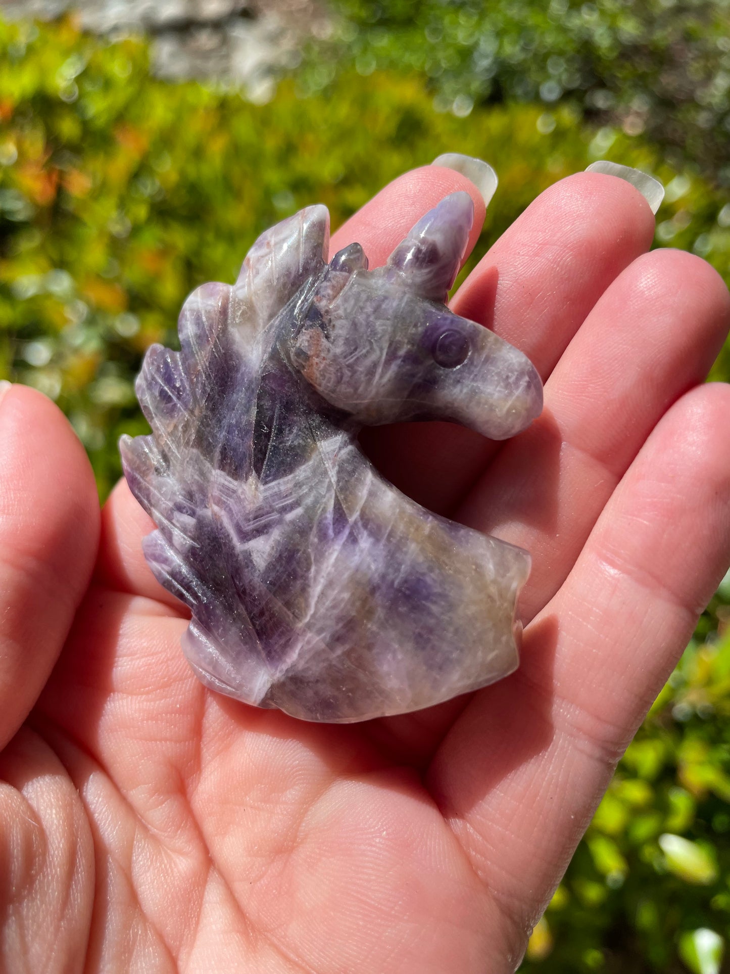 Chevron Amethyst Unicorn Crystal Carving