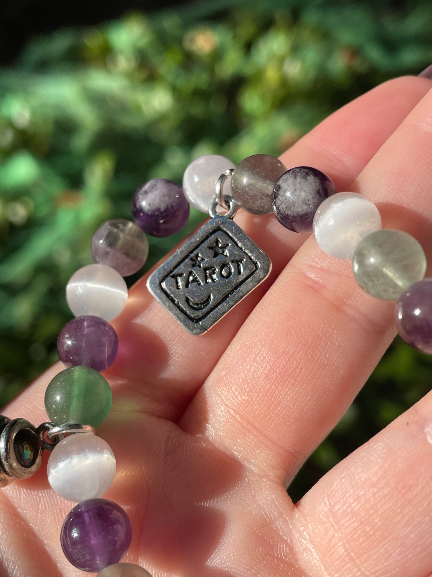 Witchy Intuition Boosting Crystal Charm Bracelet with Amethyst, Fluorite, & Selenite