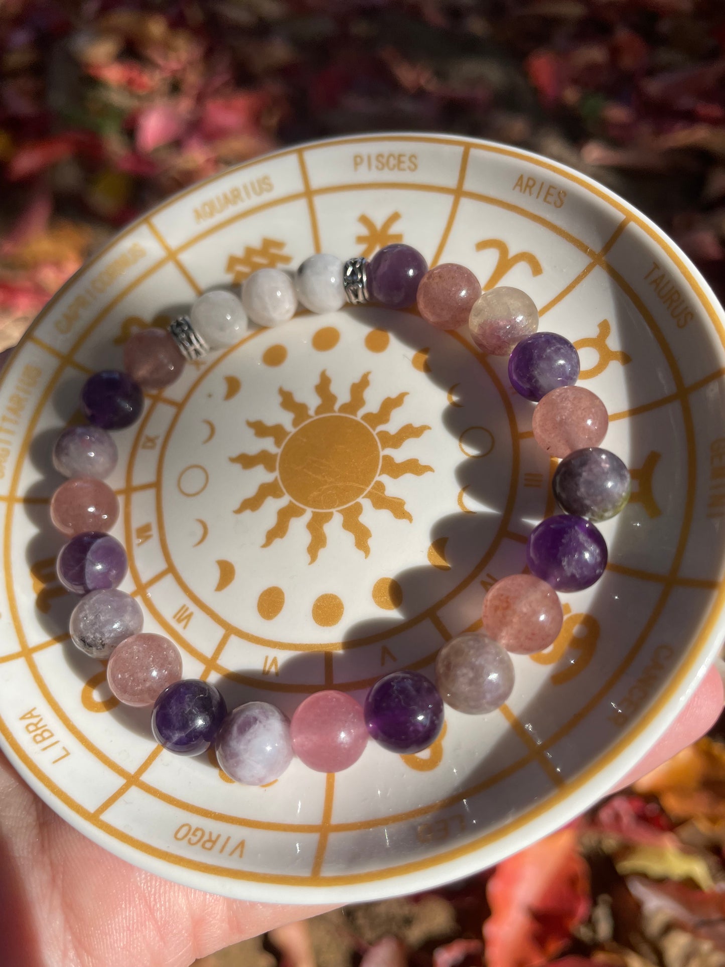 Self-Love Divine Feminine Heart Bracelet with Amethyst, Raspberry Aventurine, Unicorn Stone, & Moonstone