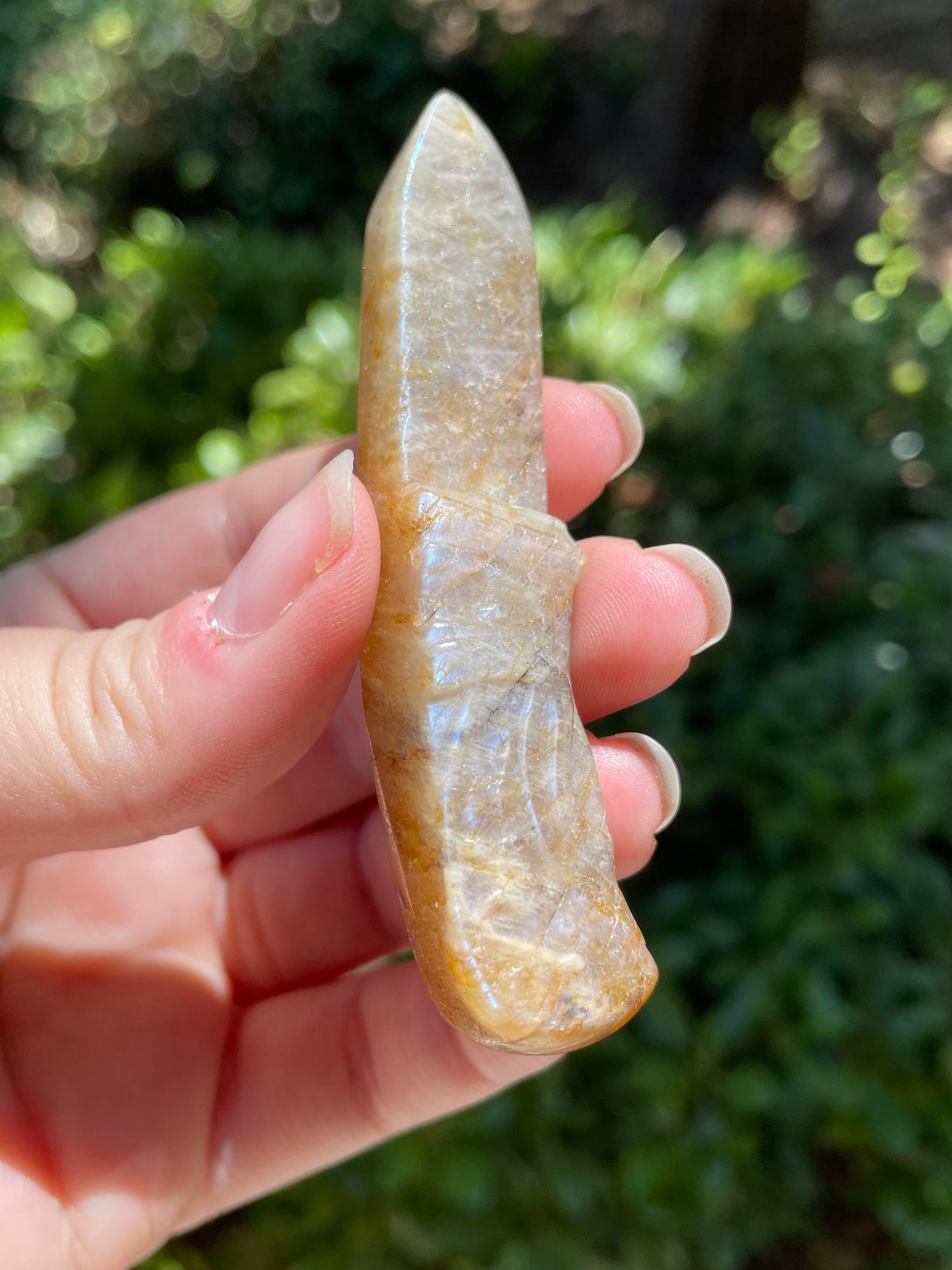 Moonstone with Golden Healer Crystal Knife Carving