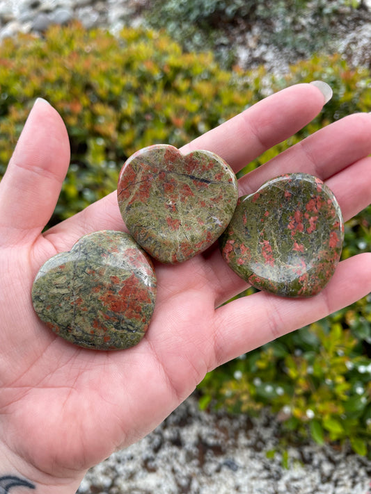 Unakite Heart Worry Stones