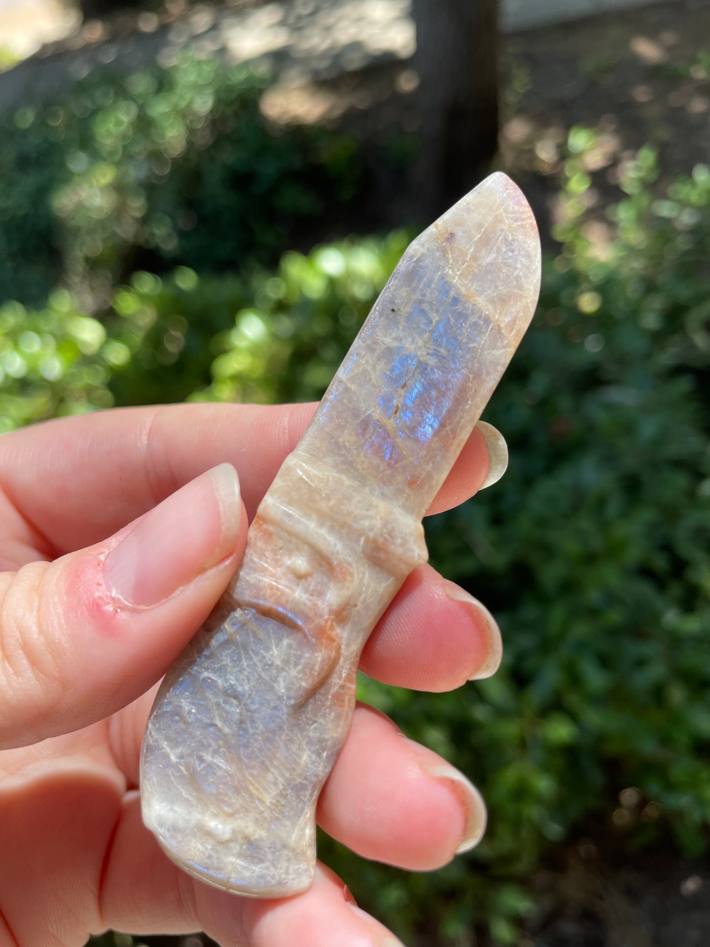 Moonstone with Sunstone Crystal Knife Carving