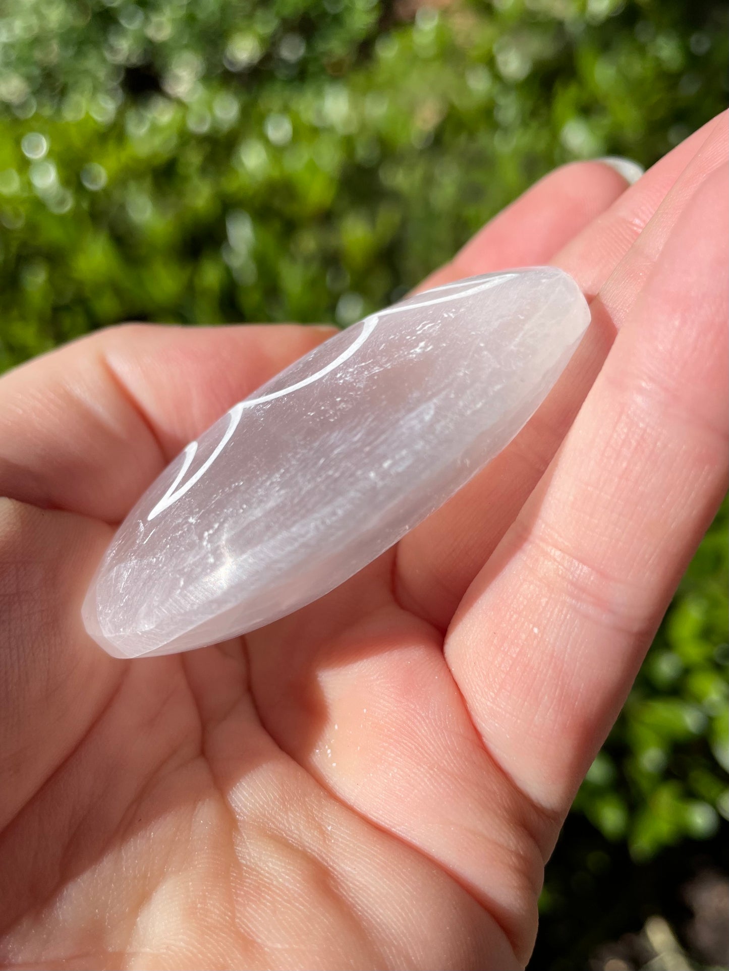 Moon Phase Satin Spar Selenite Crystal Palm Stone