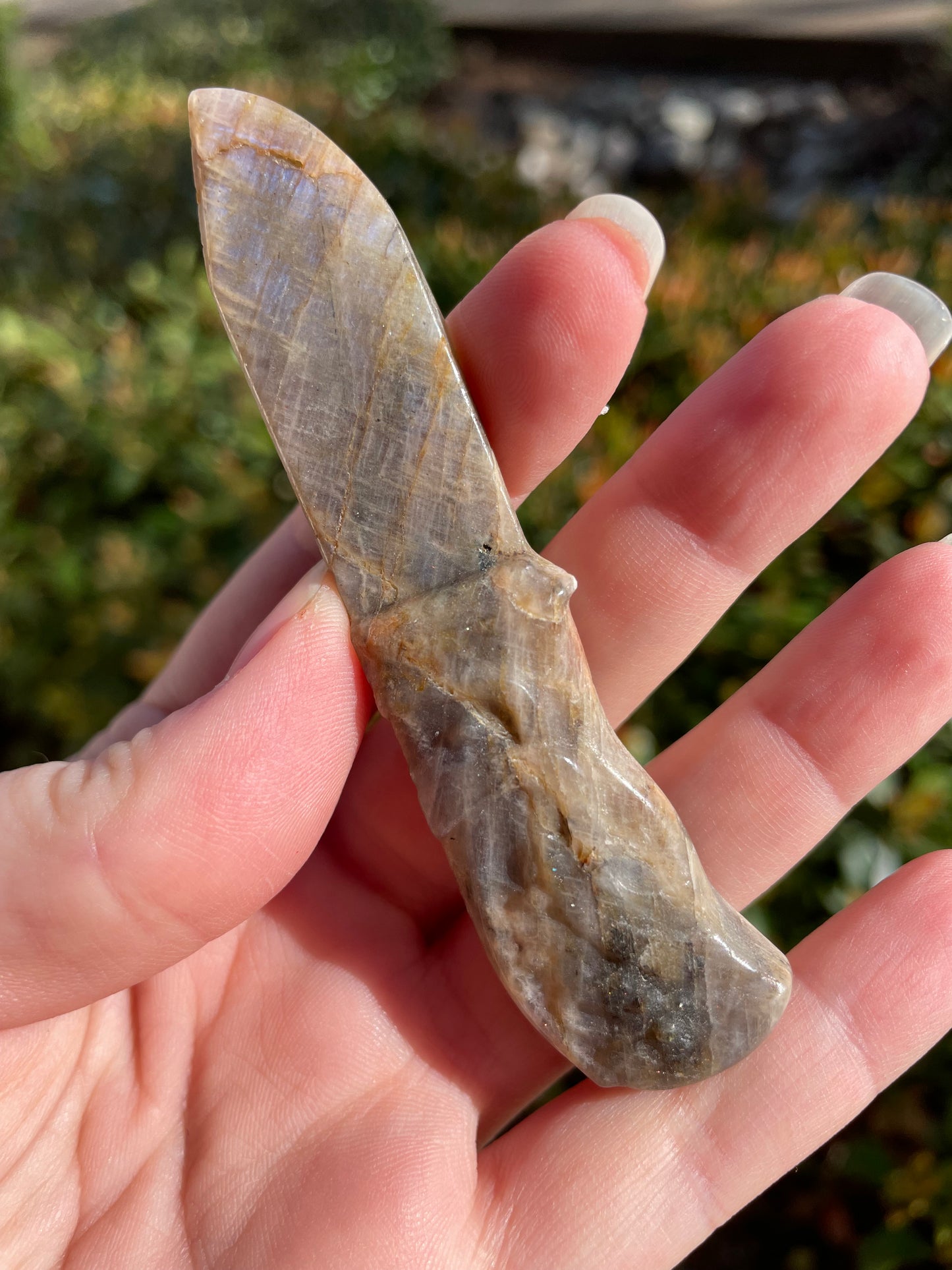 Moonstone with Sunstone Crystal Knife Carving