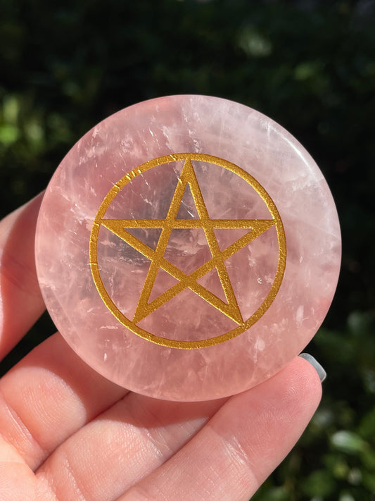 Rose Quartz Crystal Pentacle Worry Stone Disc