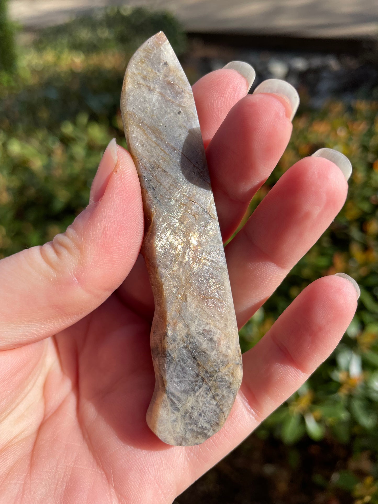 Moonstone with Sunstone Crystal Knife Carving