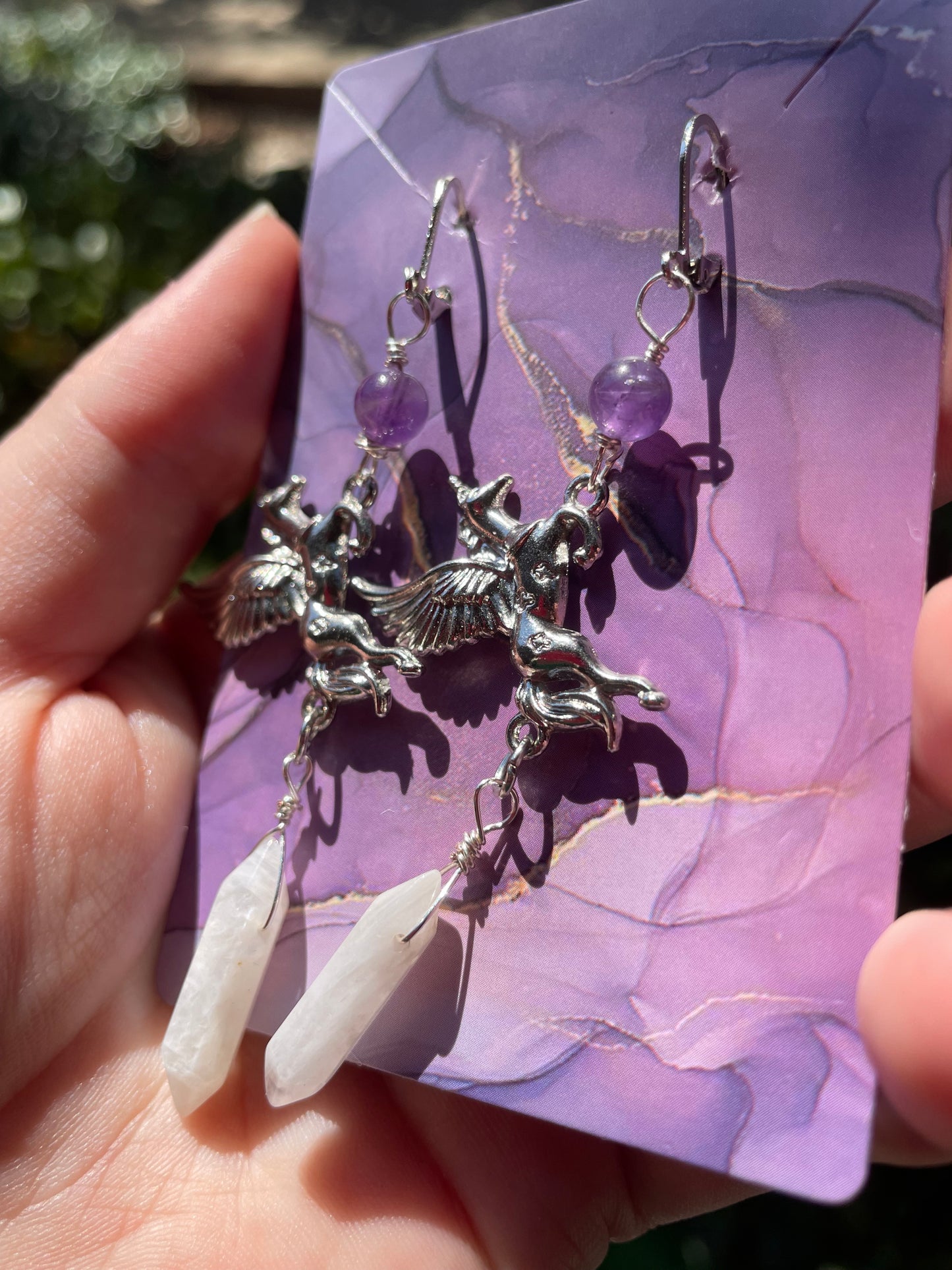 Unicorn Crystal Earrings with Amethyst & Moonstone