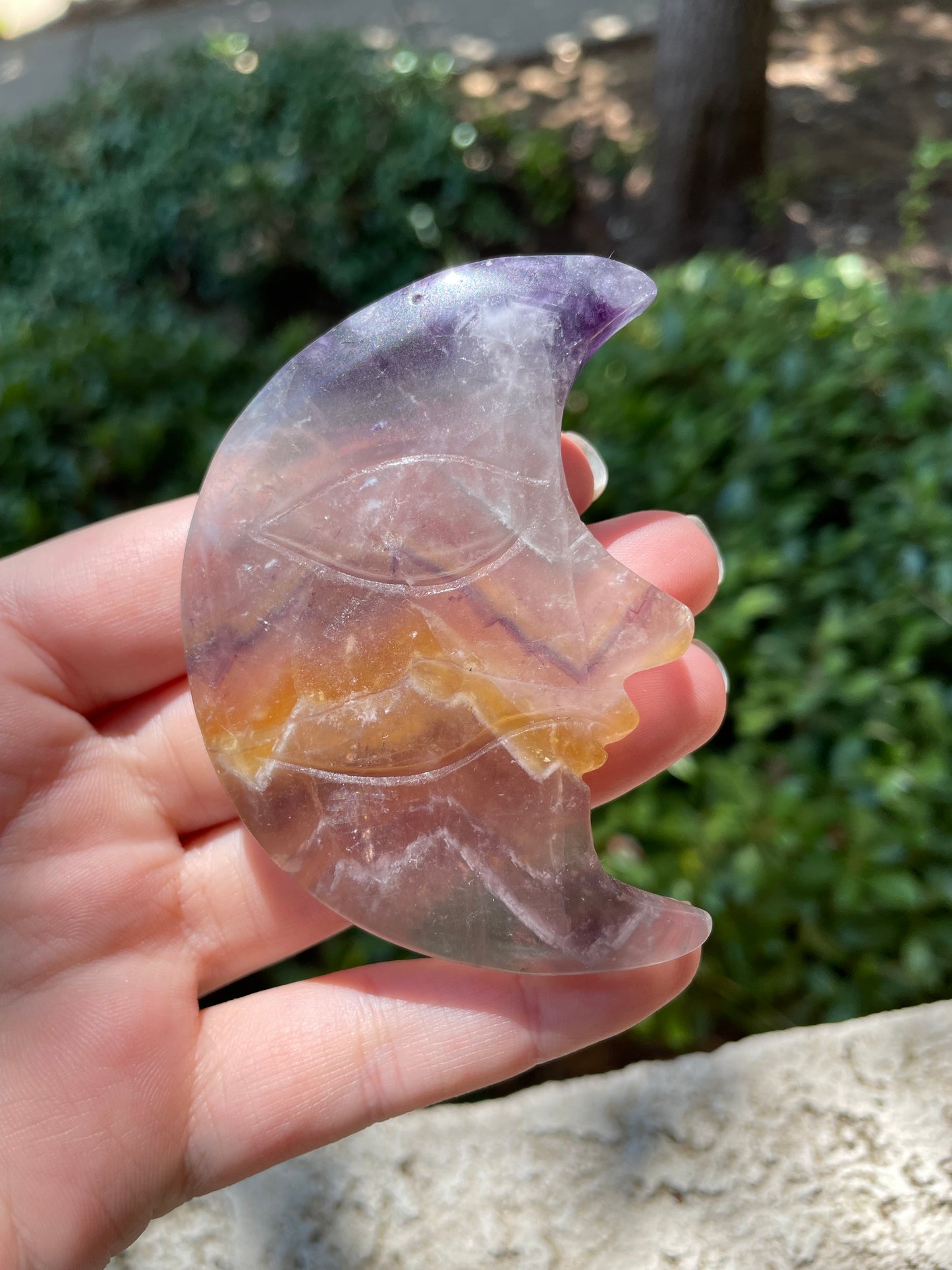 Fluorite Crystal Crescent Moon Carving