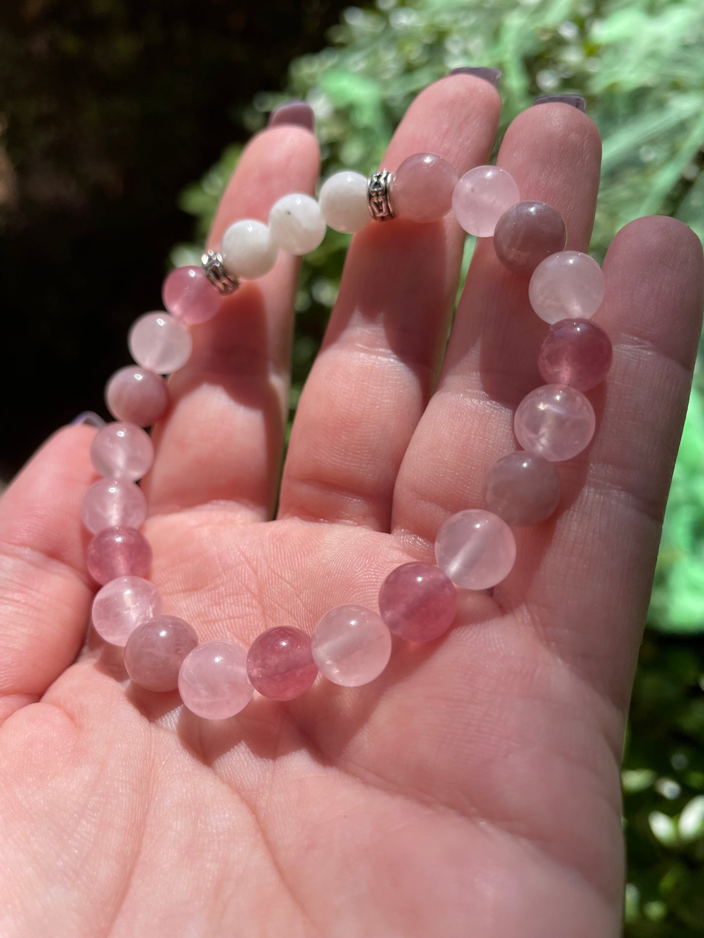 I Love & Accept Myself 💗Moonstone, Raspberry aventurine, & Rose Quartz Crystal Bracelet